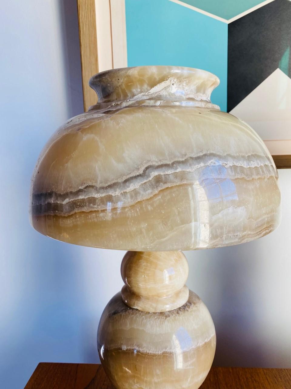 Carved Vintage Mid-Century Alabaster Lamp with Alabaster Shade