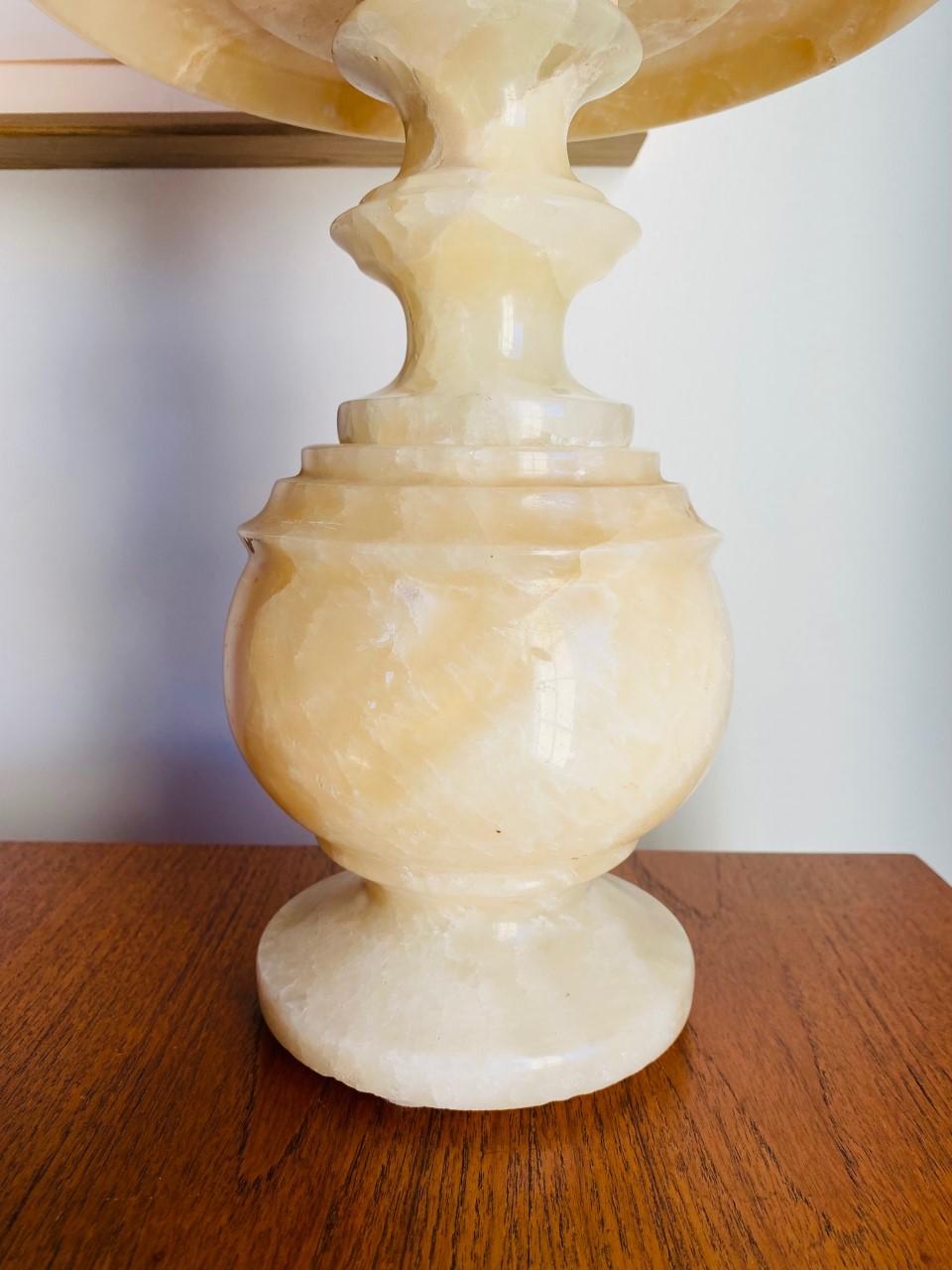 Vintage Mid-Century Alabaster Lamp with Alabaster Shade In Good Condition For Sale In San Diego, CA