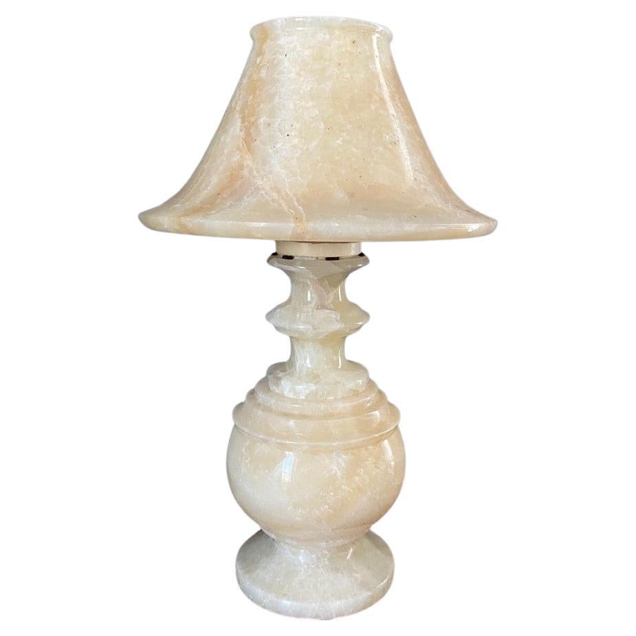Vintage-Alabaster-Lampe aus der Mitte des Jahrhunderts mit Alabaster-Schirm im Angebot