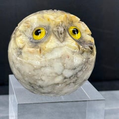 Vintage Mid-Century Alabaster Owl Paperweight