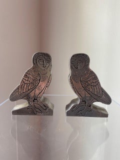 Vintage Midcentury Aluminum Sculptural Owl Bookend Pair