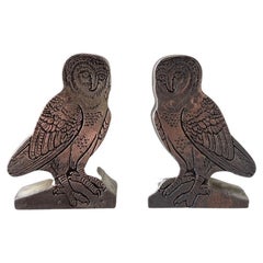 Vintage Midcentury Aluminum Sculptural Owl Bookend Pair