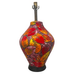 Vintage Mid-Century Alvino Bagni Ceramic Orange Red Floral Table Lamp