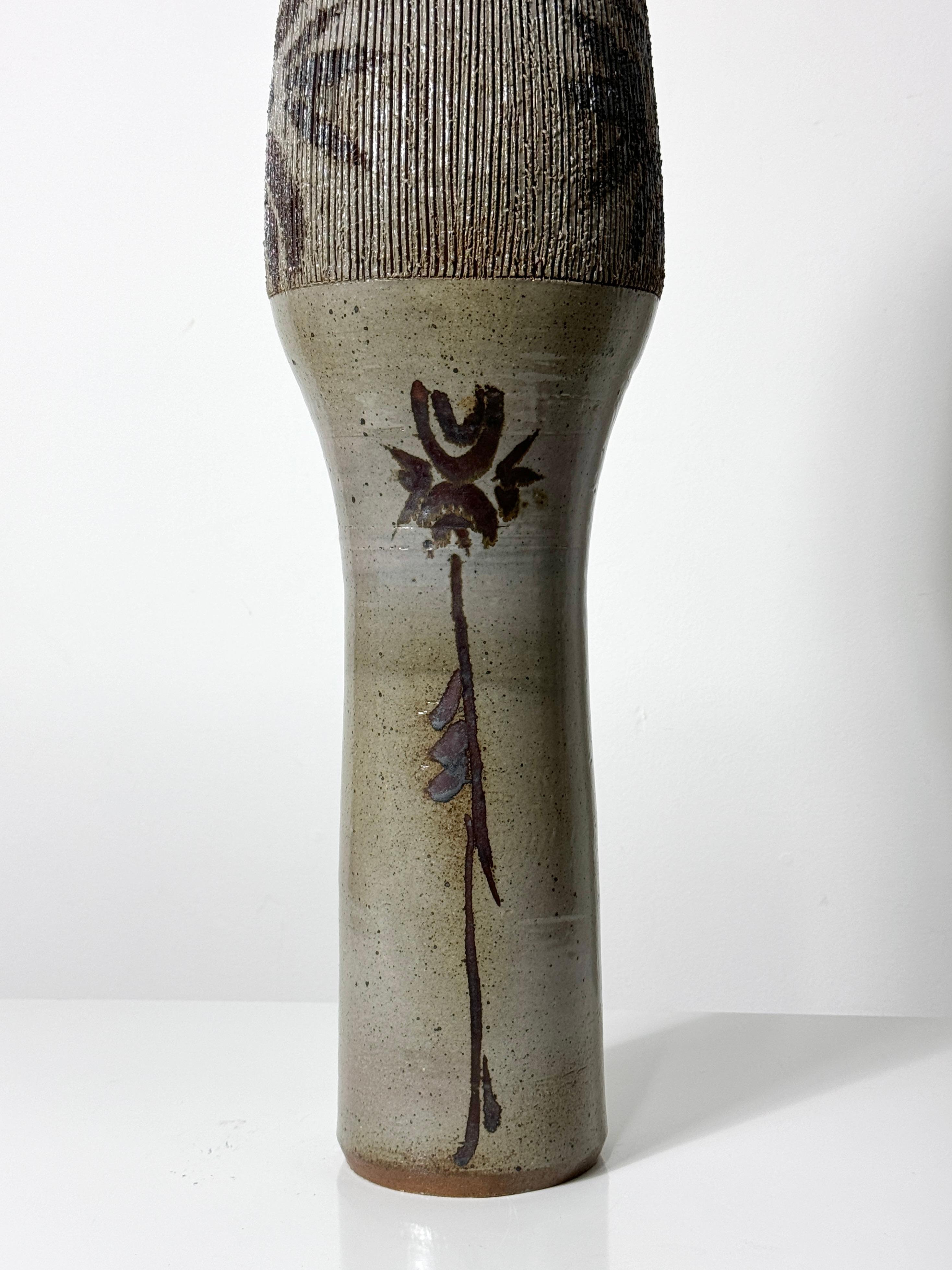 Ceramic Vintage Mid Century American Studio Pottery Tall Floor Vase by Sheniar Abdullah  For Sale