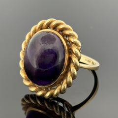 Vintage Mid-Century Amethyst Rope Motif Ring in 18k Yellow Gold