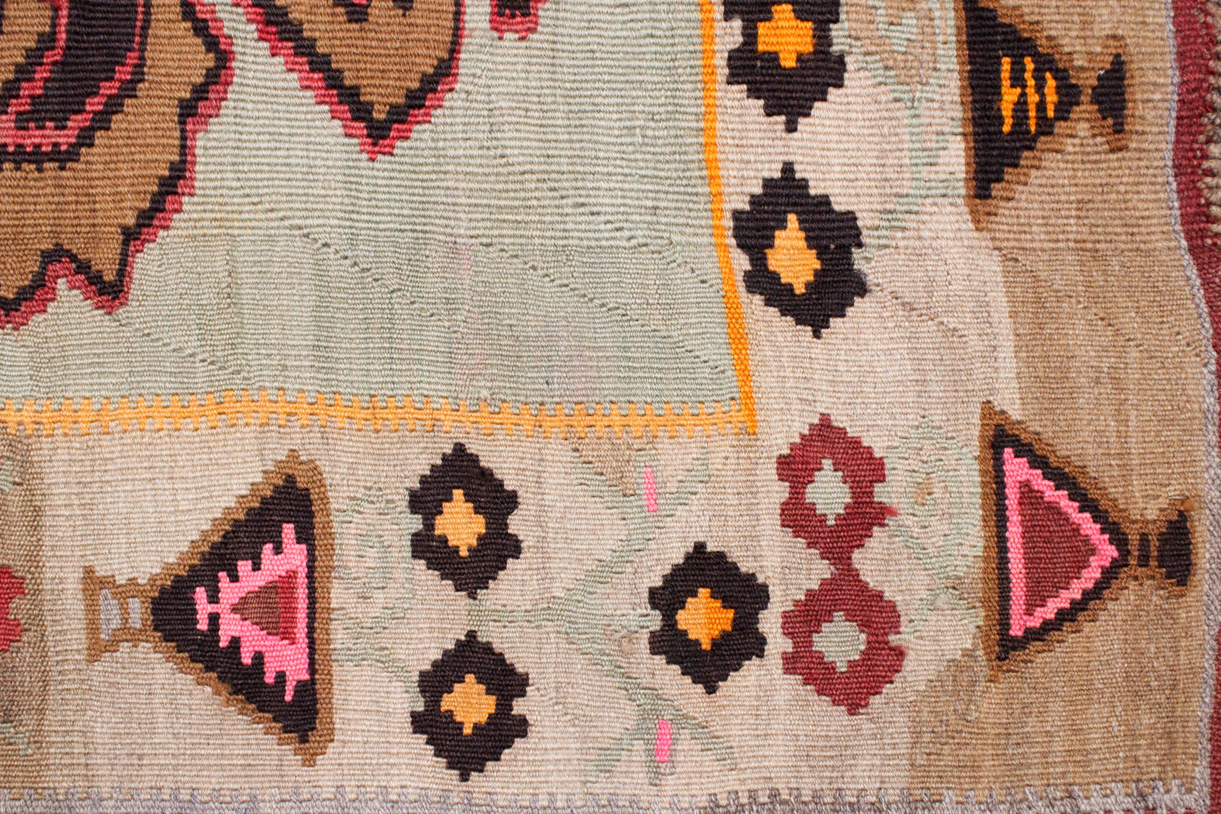 Hand-Woven Vintage Mid-Century Anatolian Gallery Size Kars Kilim Rug