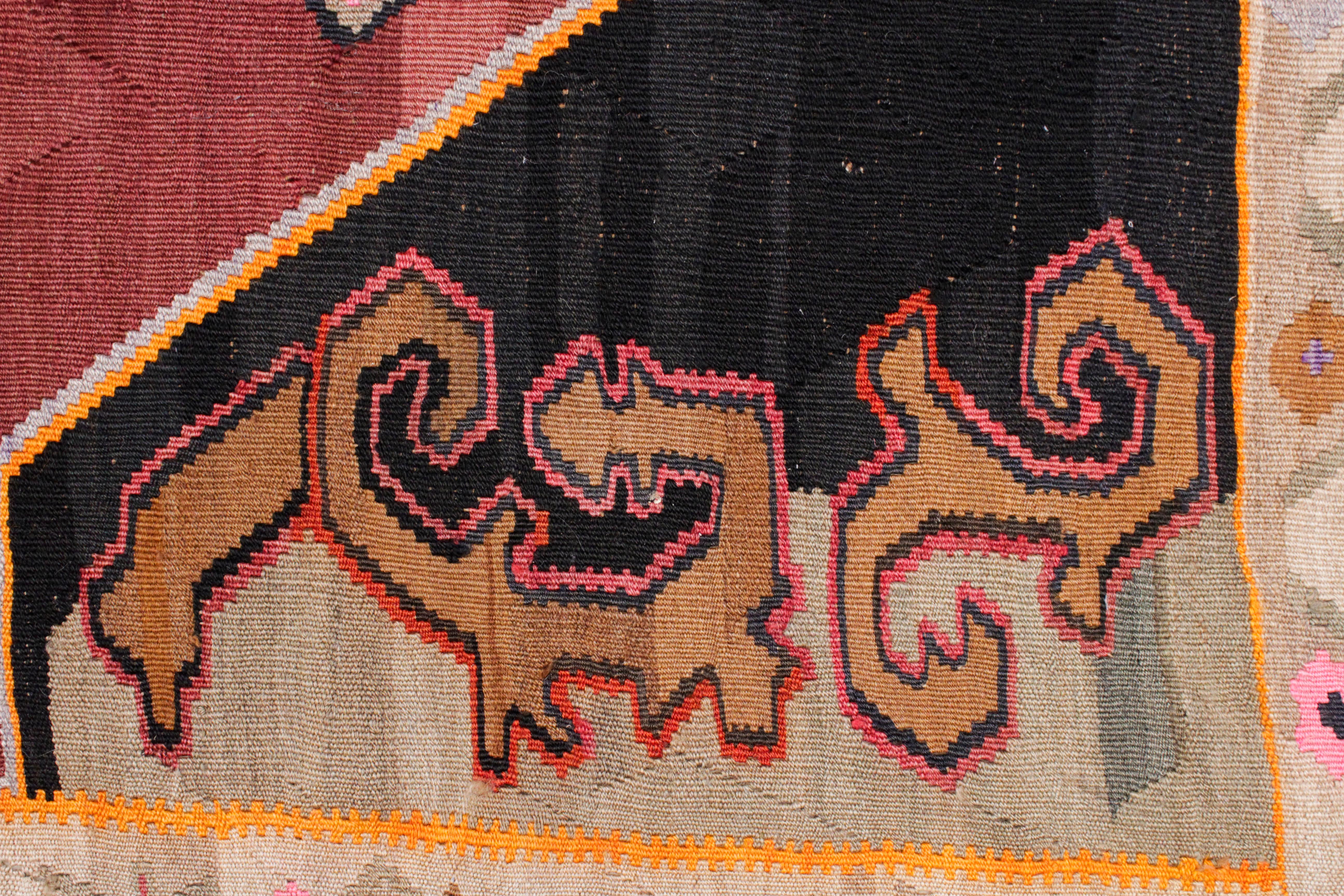 Wool Vintage Mid-Century Anatolian Gallery Size Kars Kilim Rug