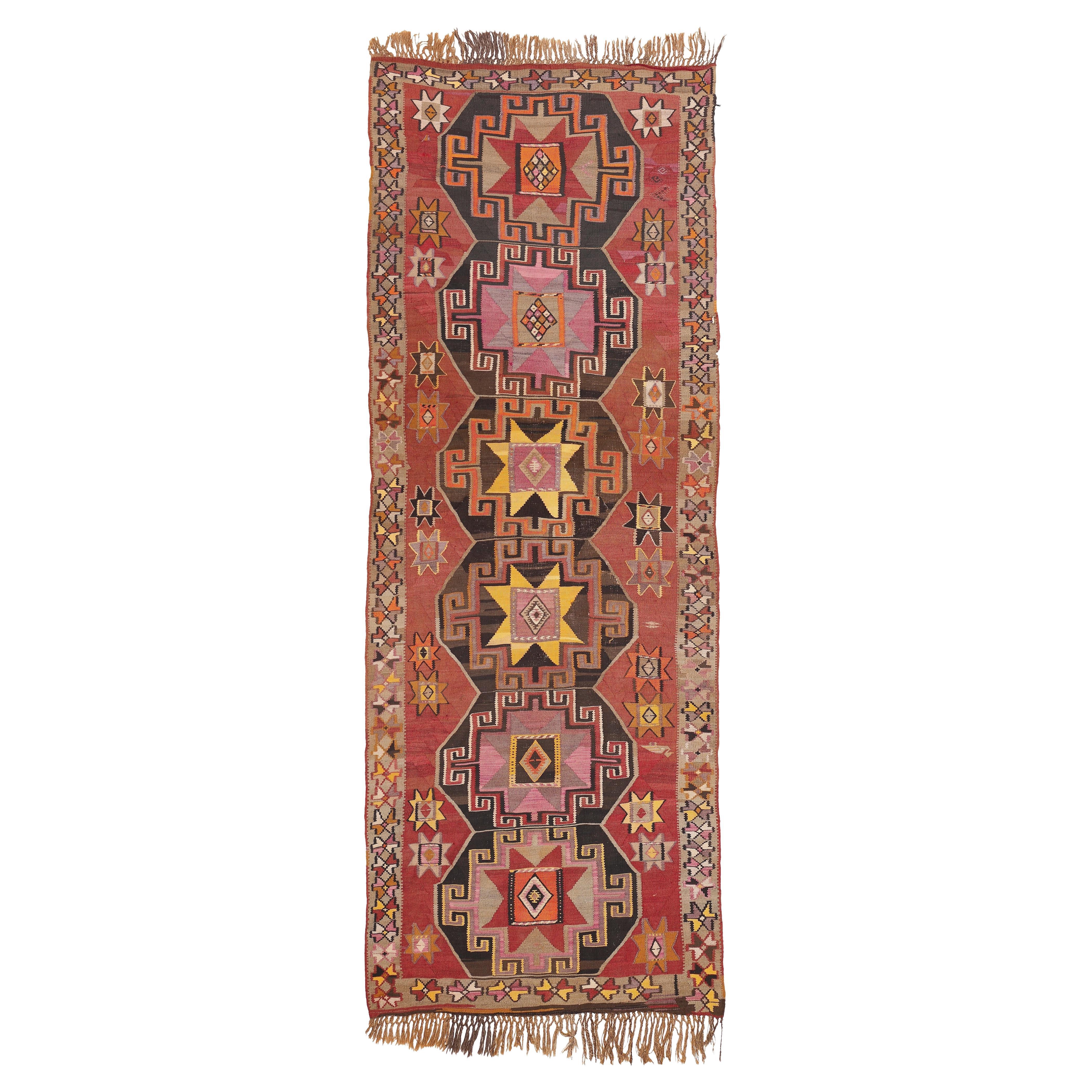 Vintage Mid-Century Anatolian Gallery Size Kars Kilim Rug