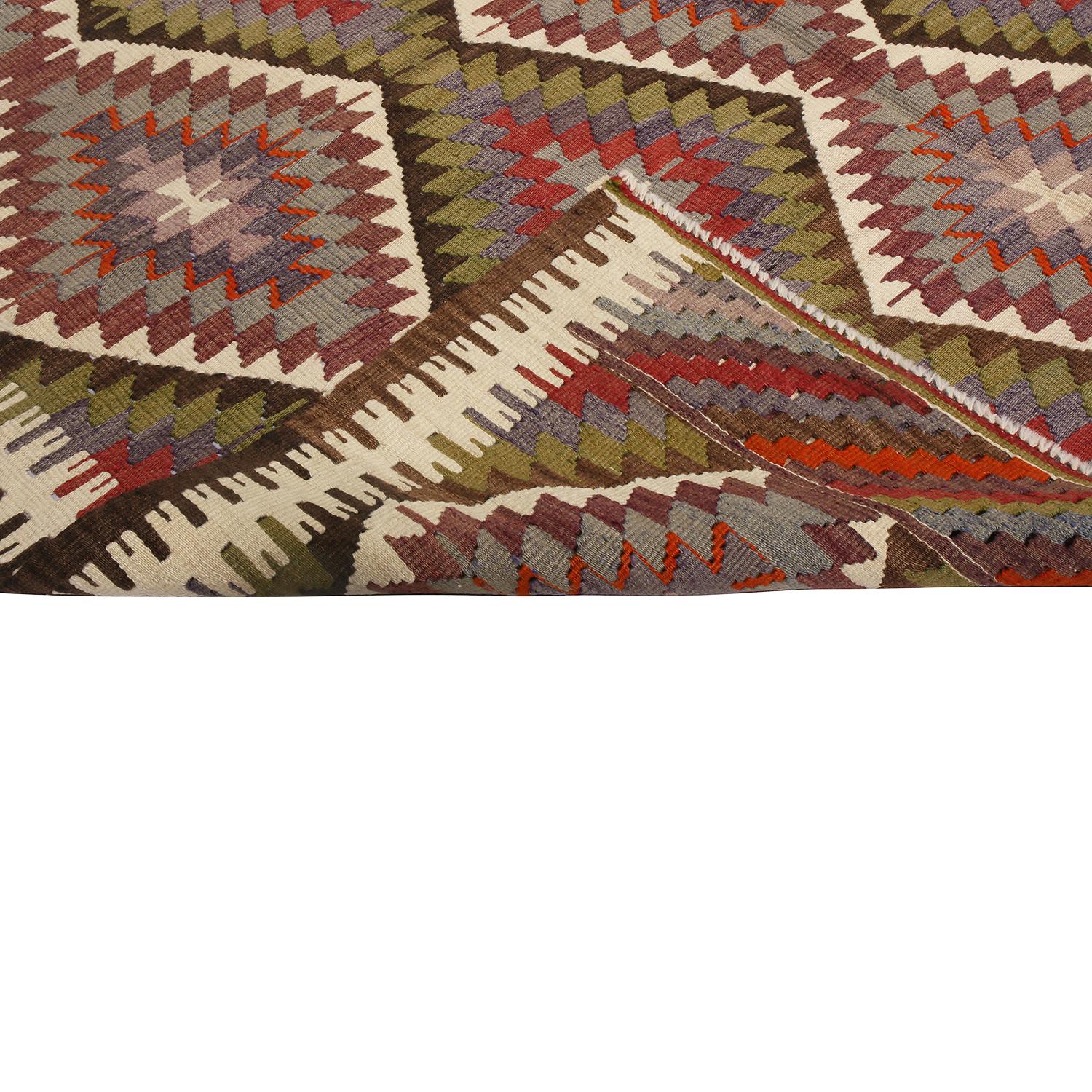 Vintage Midcentury Antalya Beige Blue and Green Wool Kilim Rug by Rug & Kilim In Good Condition For Sale In Long Island City, NY