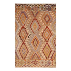 Rug & Kilim en laine beige, marron et bleu, Vintage Midcentury Antalya Diamond