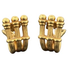 Boucles d'oreilles colonne architecturale du milieu du siècle en or jaune 18k