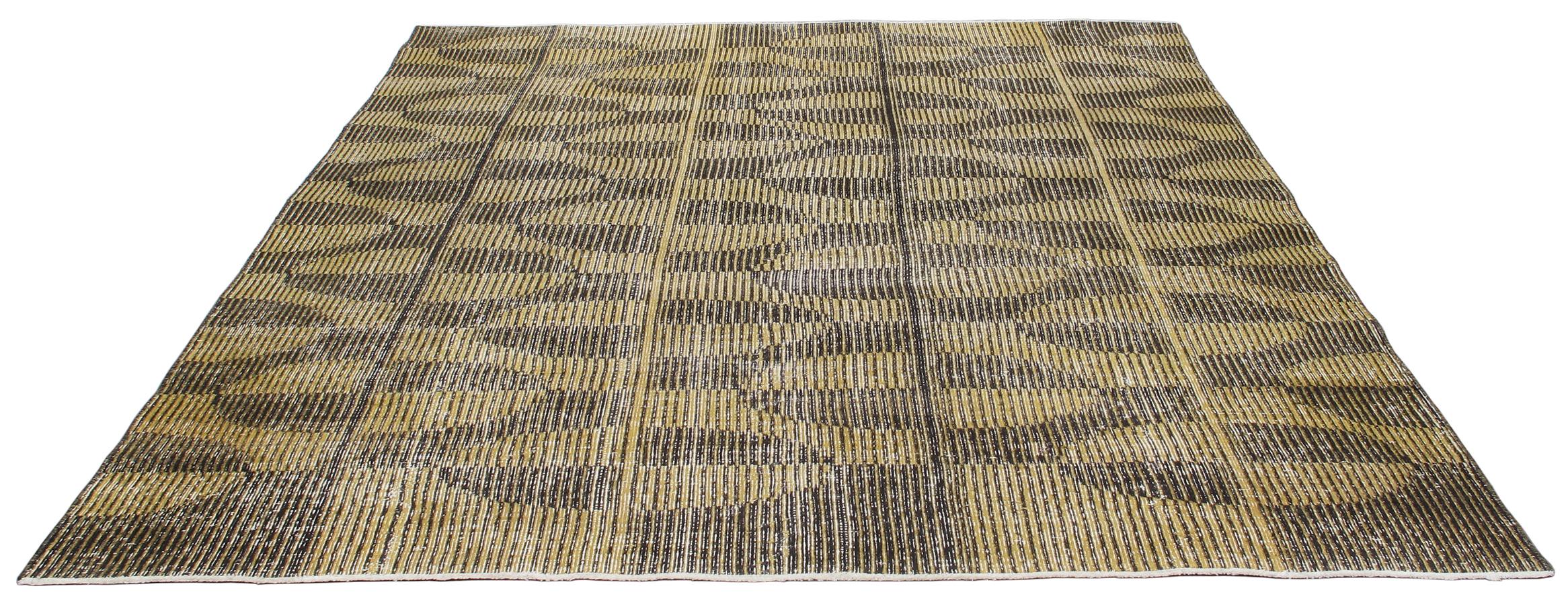Turkish Vintage Midcentury Art Deco Bauhaus Style Rug in Black and Yellow Color