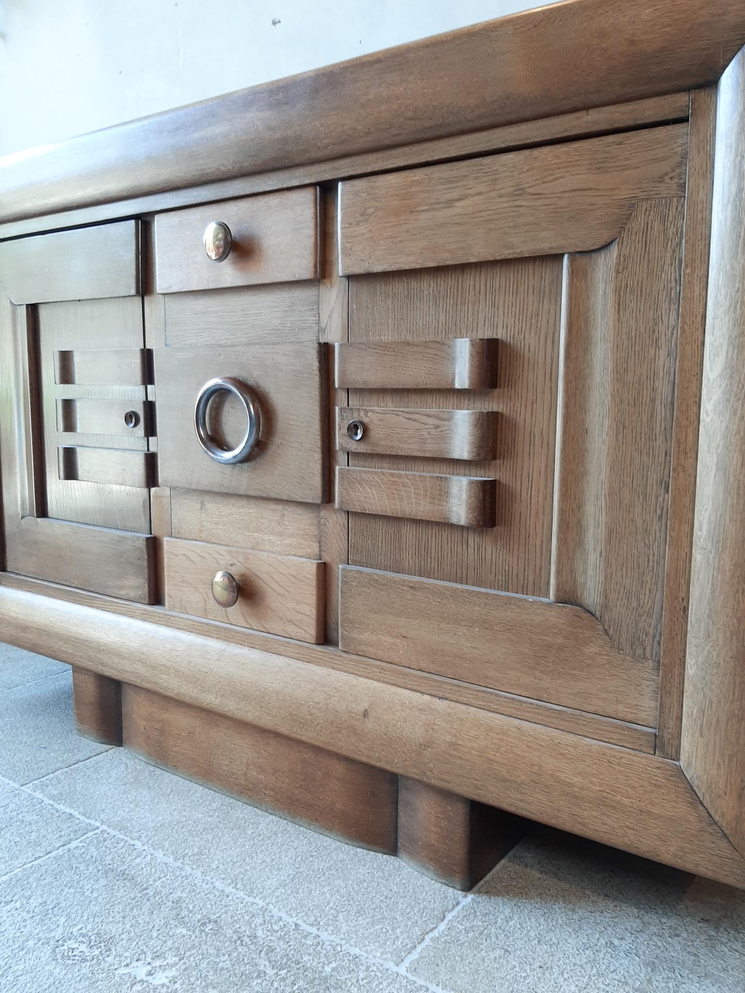 French Vintage Midcentury Art-Deco Blond Oak Sideboard, Credenza by Charles Dudouyt