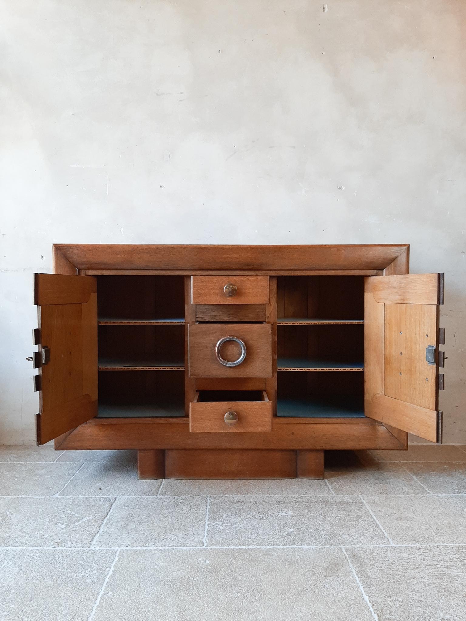 Vintage Midcentury Art-Deco Blond Oak Sideboard, Credenza by Charles Dudouyt In Good Condition In Baambrugge, NL