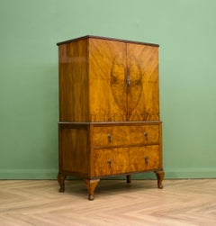 Vintage Mid Century Art Deco Style Burr Walnut Tallboy / Linen Cabinet Press