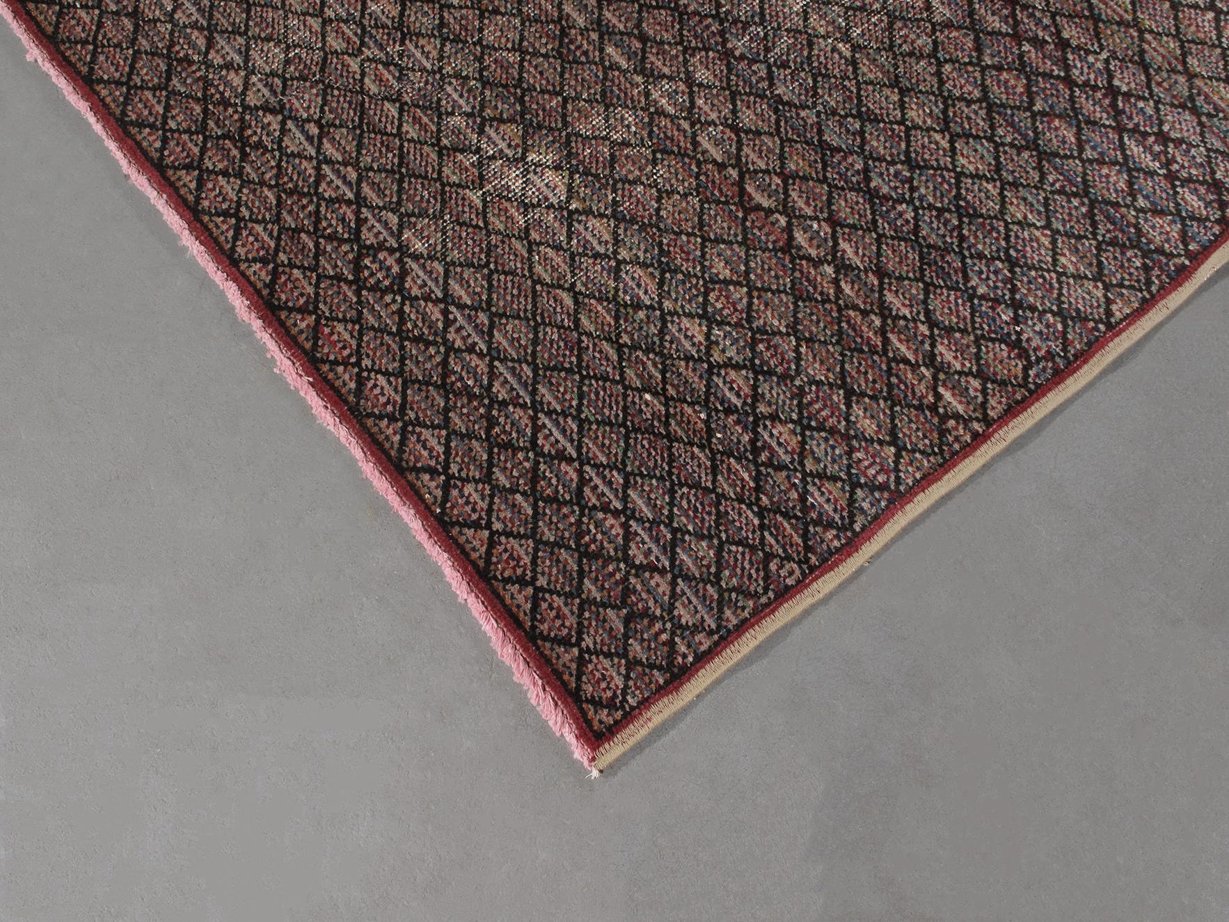 Hand-Knotted Vintage Mid-Century Art Deco Style Runner Rug For Sale