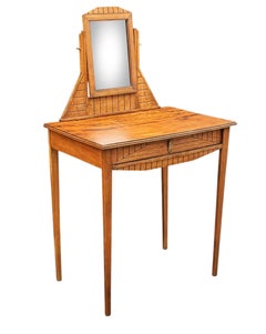 Vintage Mid Century Art Deco Vanity or Desk with Mirror in Pine