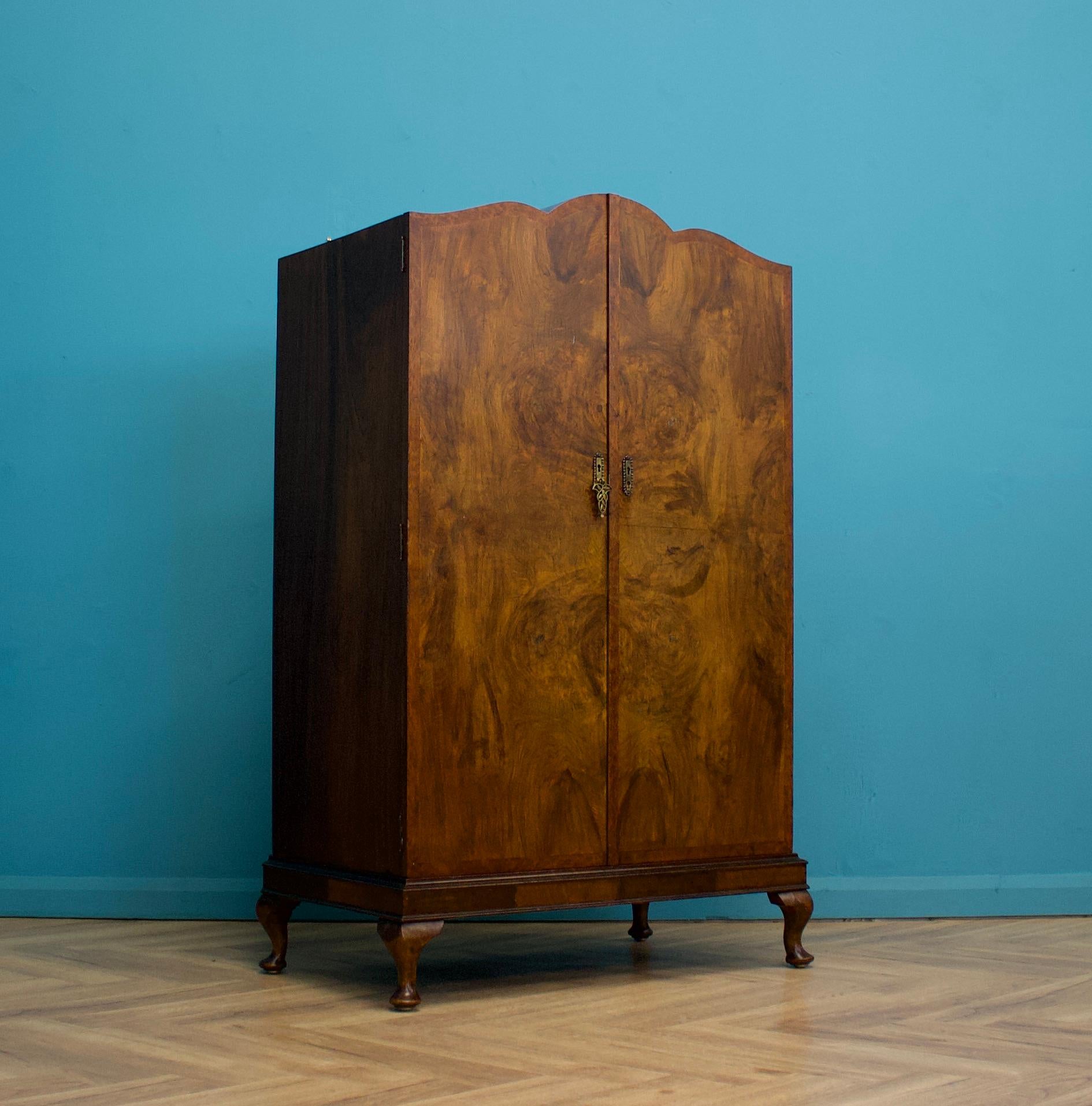 British Vintage Mid Century Art Deco Walnut Tallboy / Linen Cabinet Press, 1930s