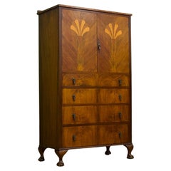 Vintage Mid Century Art Deco Walnut Tallboy / Linen Cabinet Press, 1930s