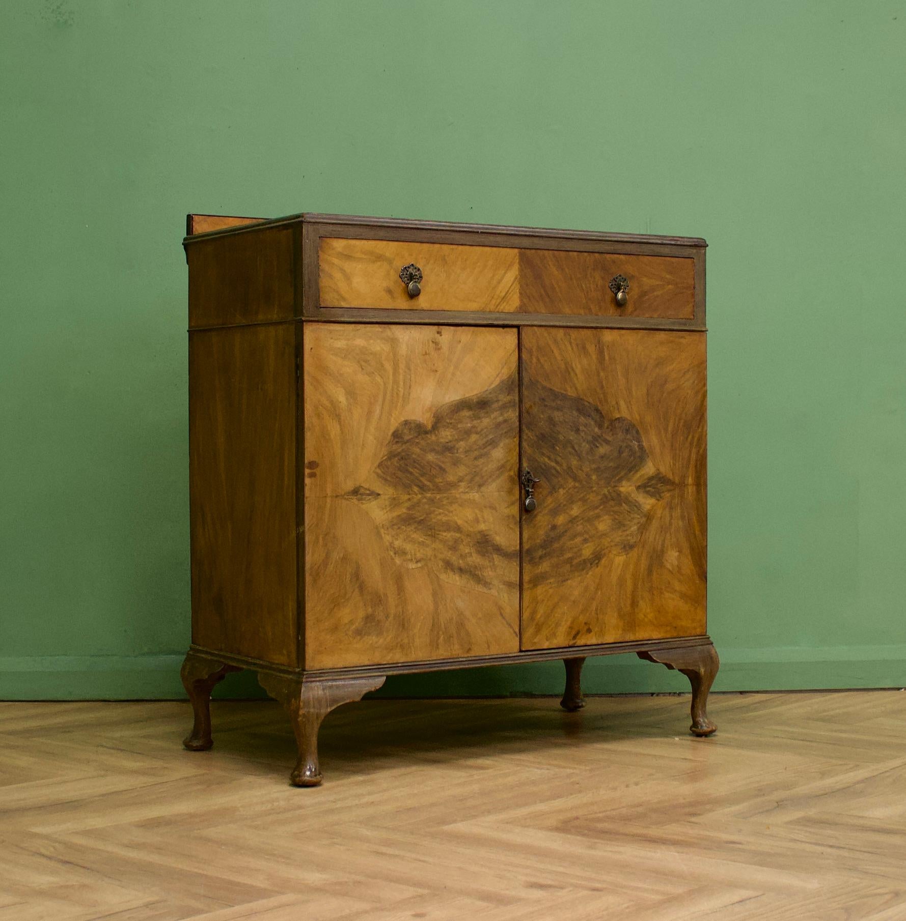 Veneer Vintage Mid Century Art Deco Walnut Tallboy / Linen Cabinet Press