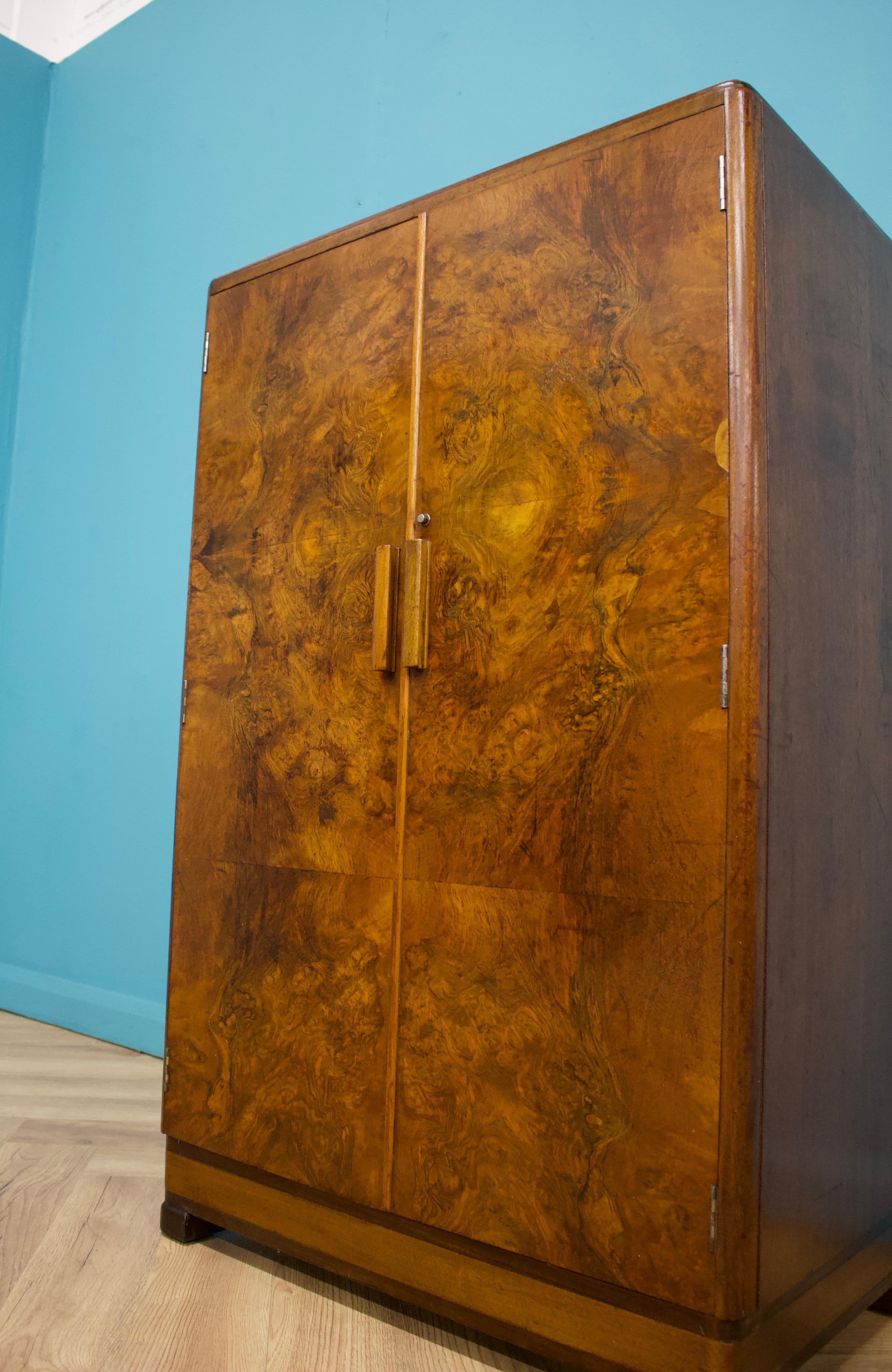 Veneer Vintage Mid Century Art Deco Walnut Tallboy / Linen Cabinet Press