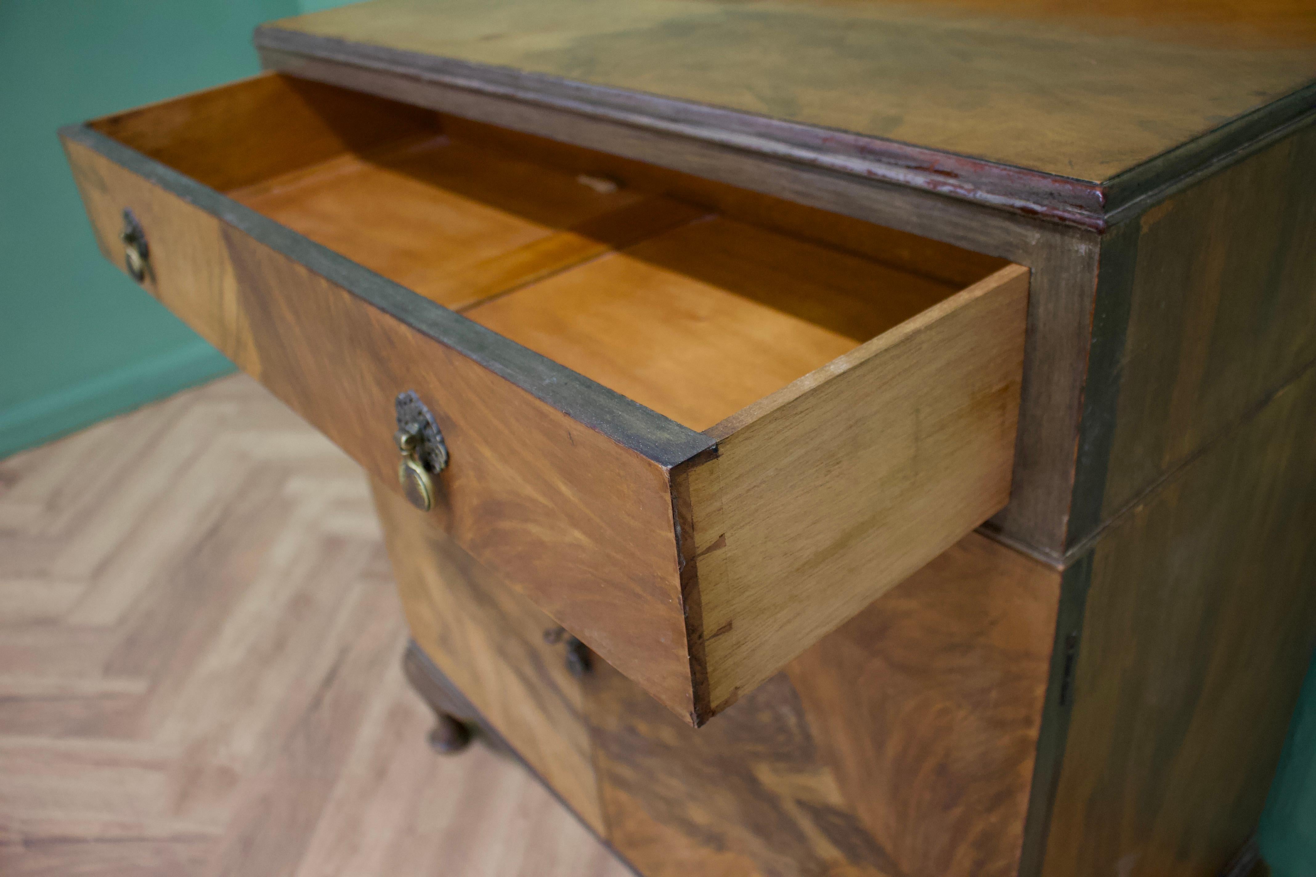 Wood Vintage Mid Century Art Deco Walnut Tallboy / Linen Cabinet Press