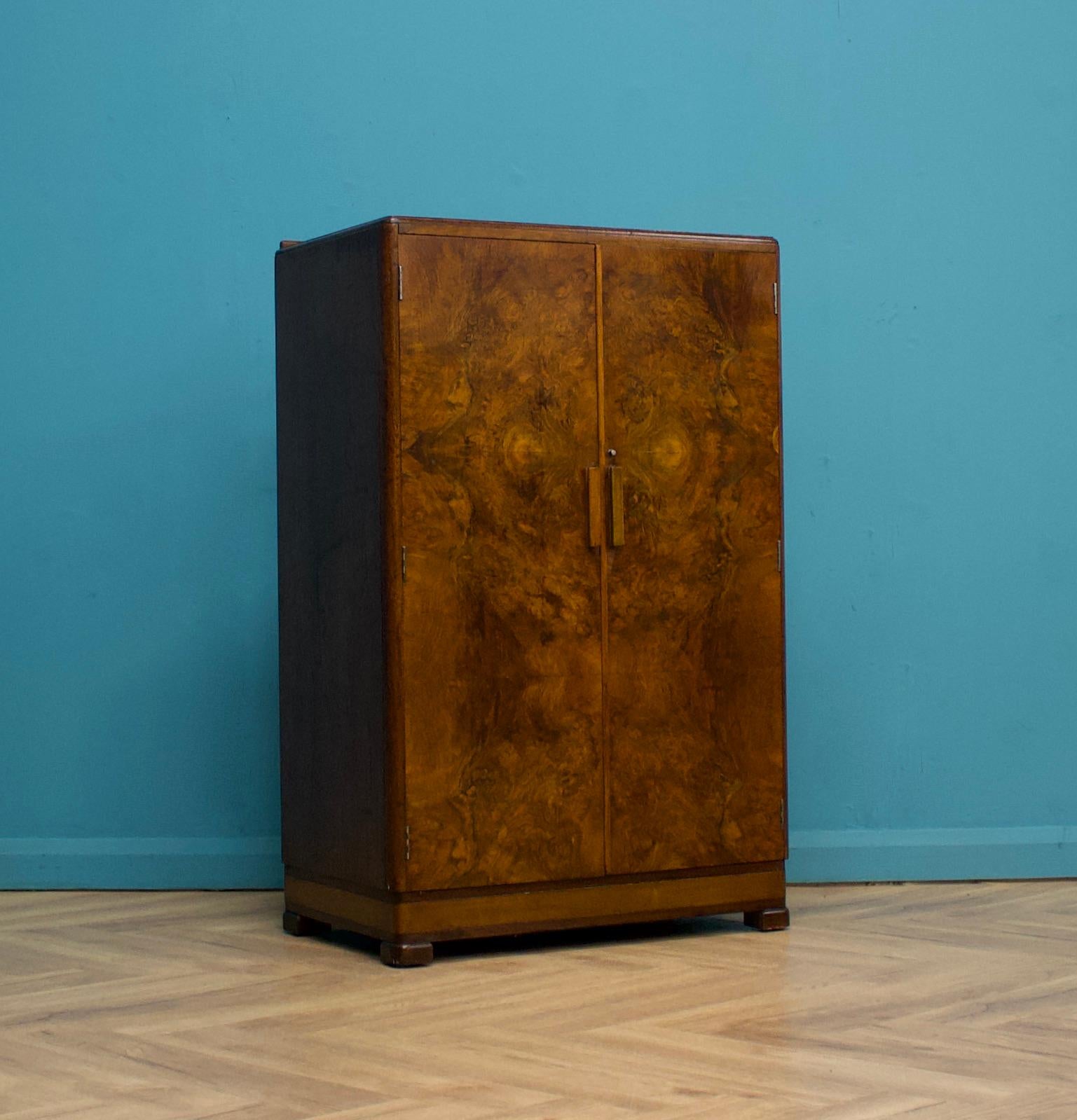 Vintage Mid Century Art Deco Walnut Tallboy / Linen Cabinet Press 1