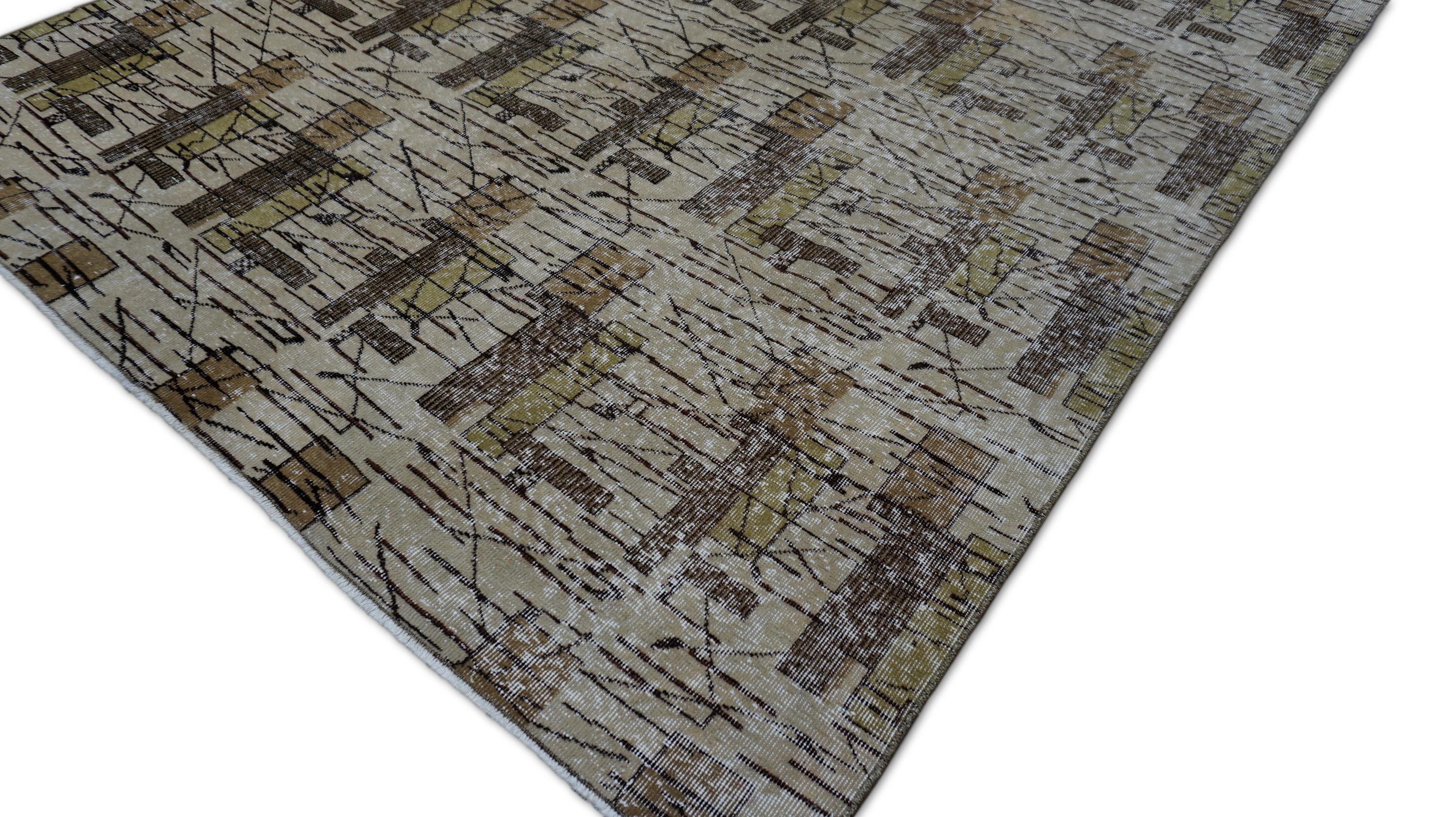 Vintage Mitte des Jahrhunderts Art Deco Zeki Muren Stil  Earthy Toned Wollteppich 6'6''x9'7'' (Türkisch) im Angebot