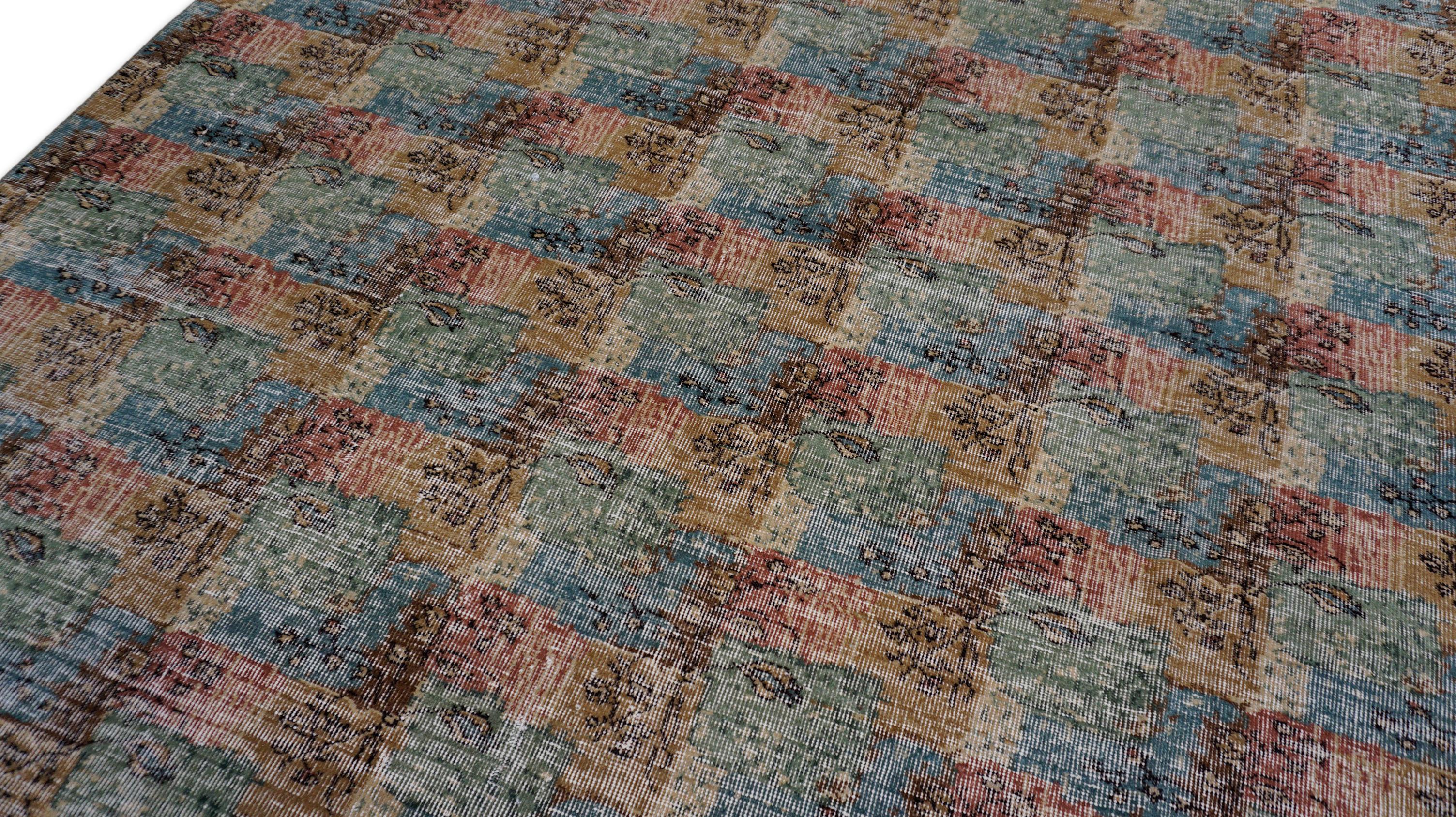 Turco Vintage Mid-Century Art Deco Zeki Muren Style Green Wool Rug 6'4''x8'11'' in vendita