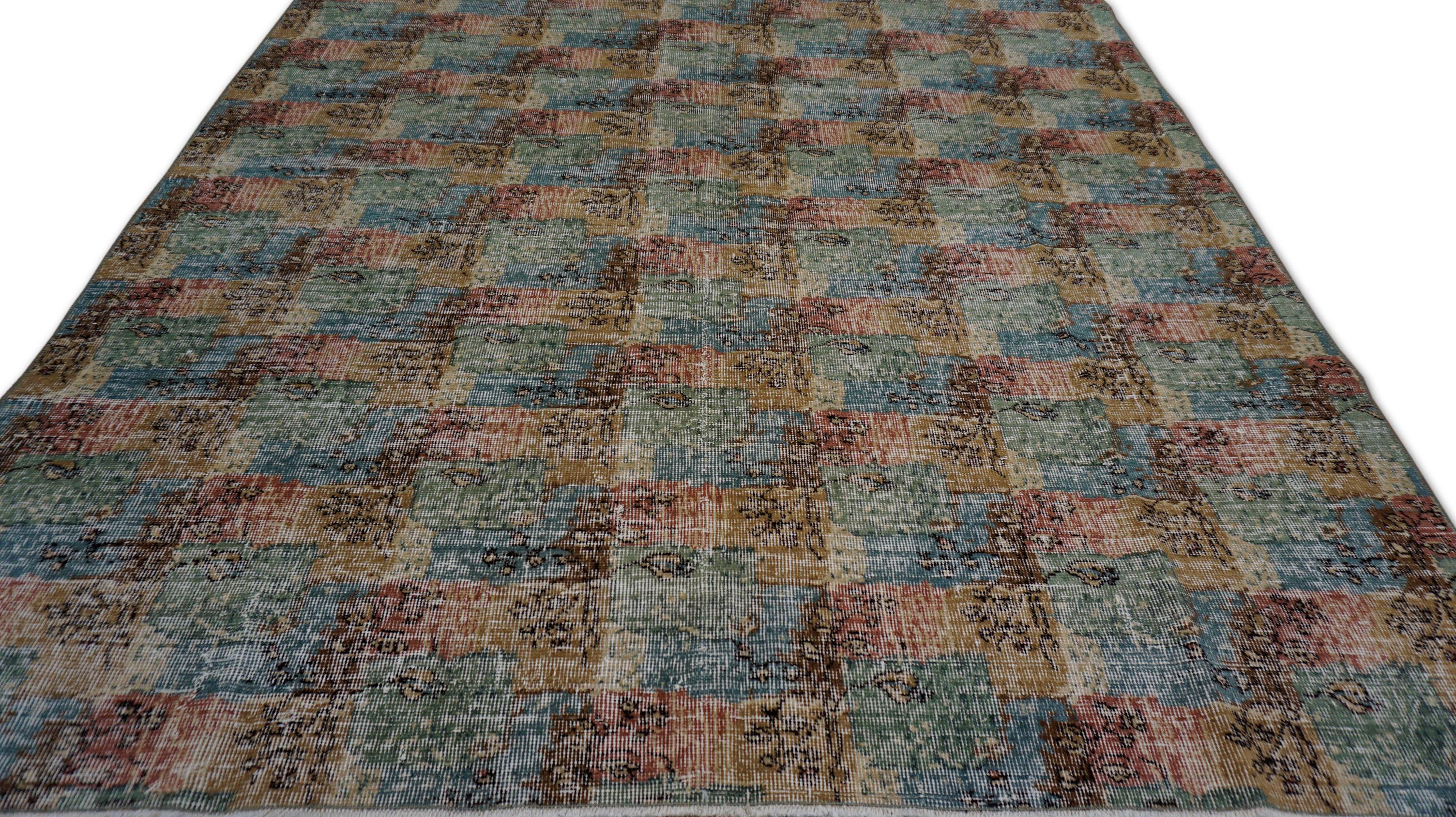 Annodato a mano Vintage Mid-Century Art Deco Zeki Muren Style Green Wool Rug 6'4''x8'11'' in vendita