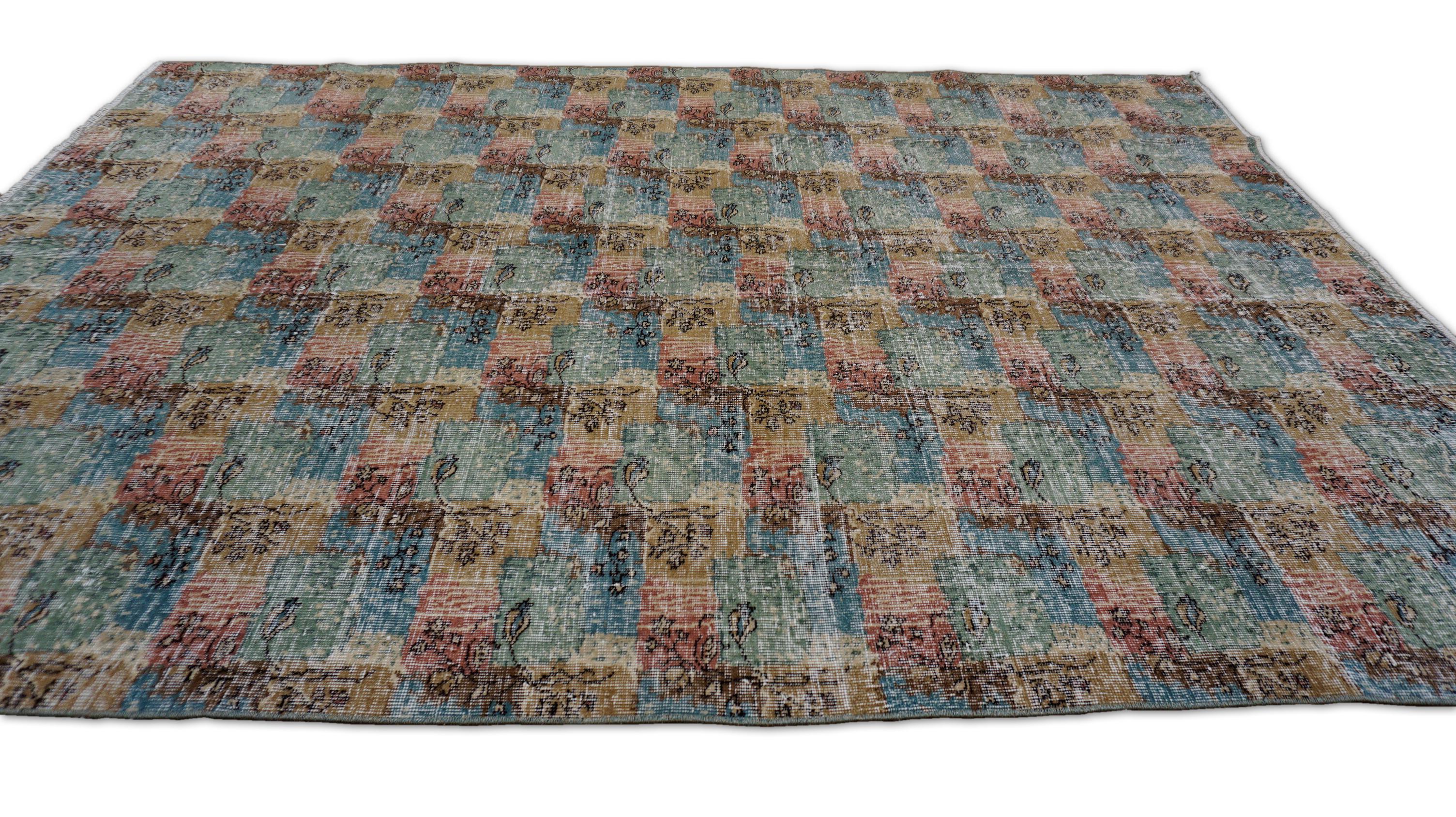 Vintage Mid-Century Art Deco Zeki Muren Style Green Wool Rug 6'4''x8'11'' In condizioni buone in vendita a Torrance, CA
