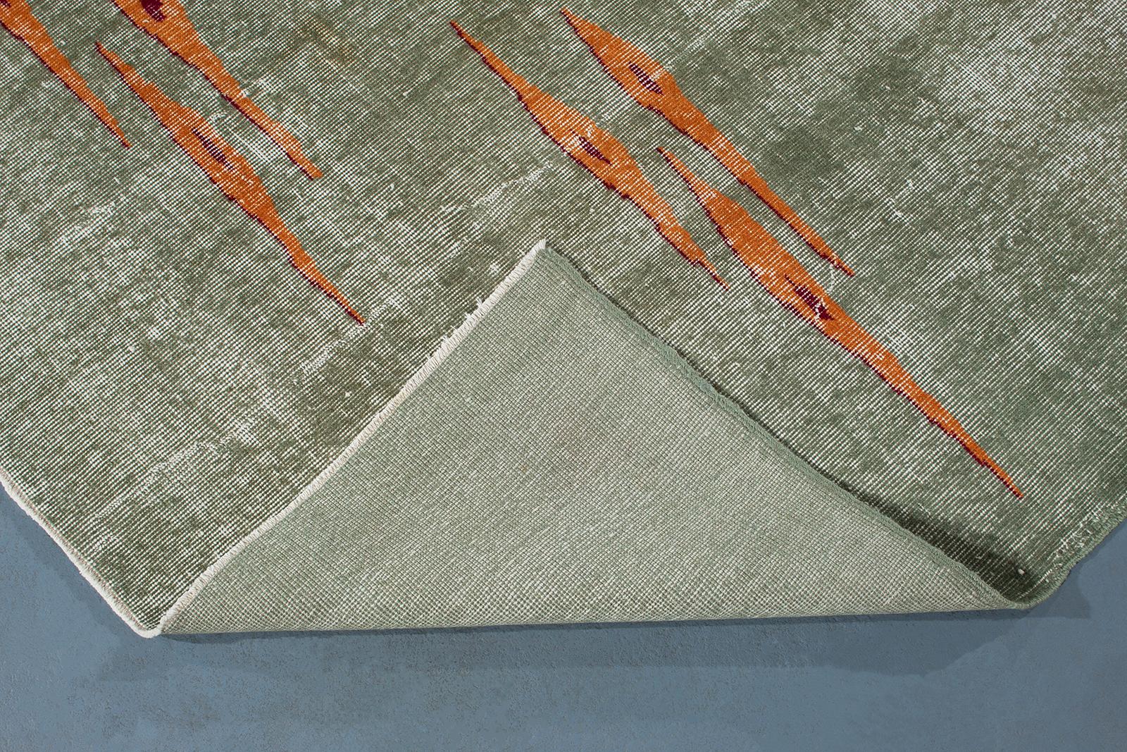 Mid-20th Century Vintage Mid-Century Art Deco Zeki Muren Style Green Wool Rug For Sale