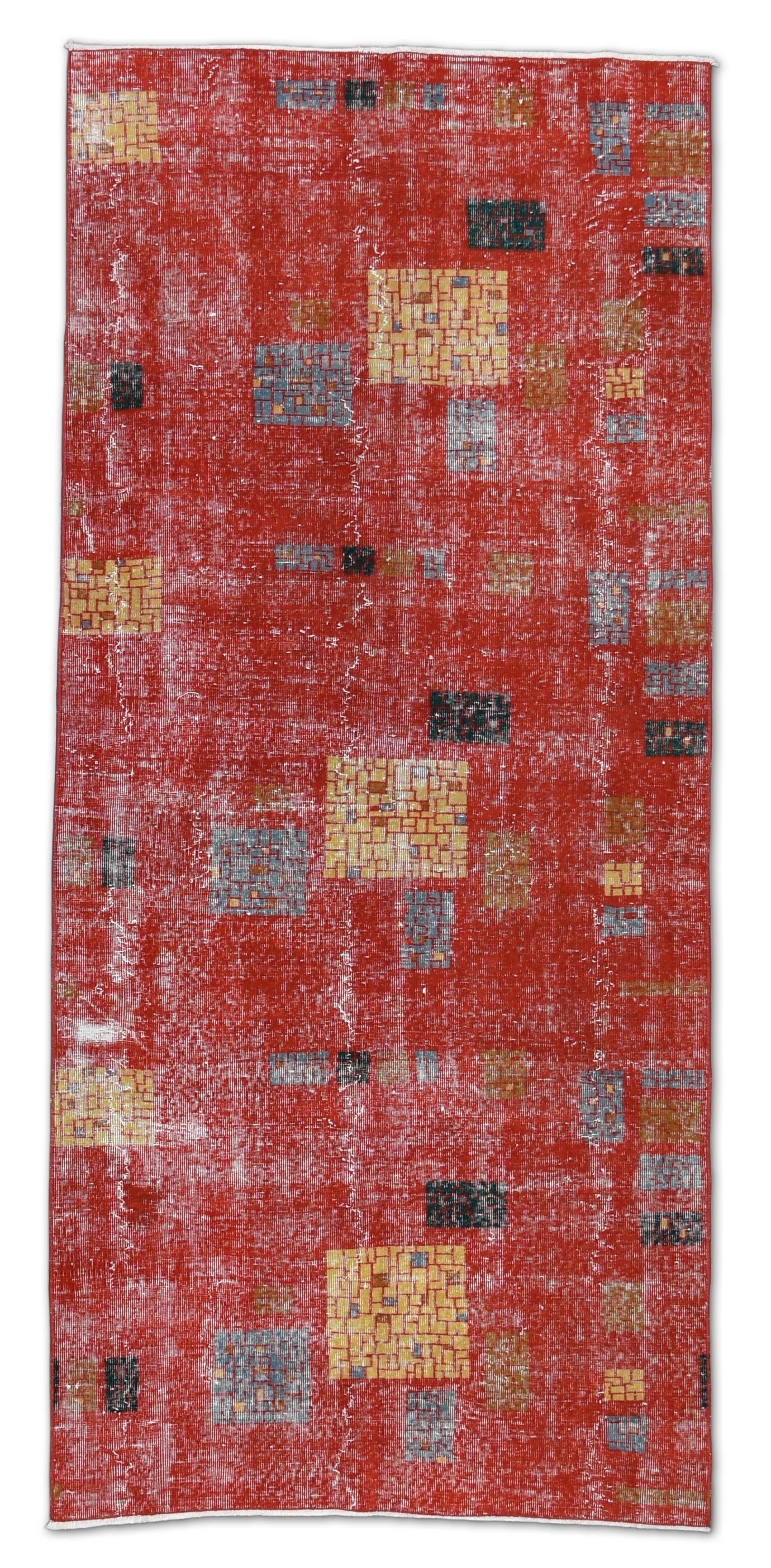 Vintage Mid-Century Art Deco Zeki Muren Style  Red Wool Rug 4'4''x9'9''