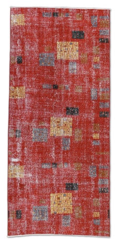 Vintage Mid-Century Art Deco Zeki Muren Style  Red Wool Rug 4'4''x9'9''