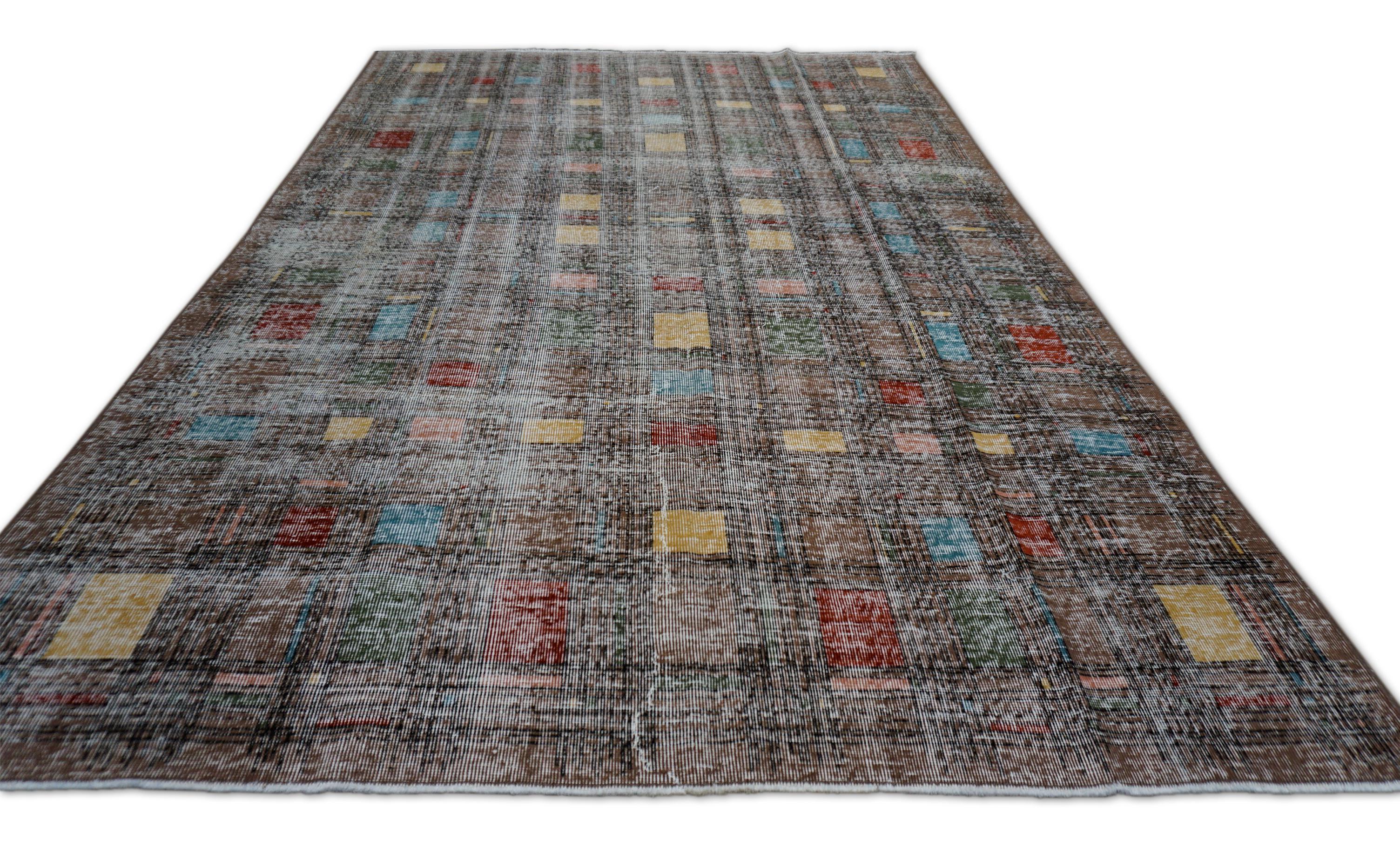 Mid-Century Modern Vintage Mid-Century Art Deco Zeki Muren Style Rug 6'2''x9'9'' For Sale