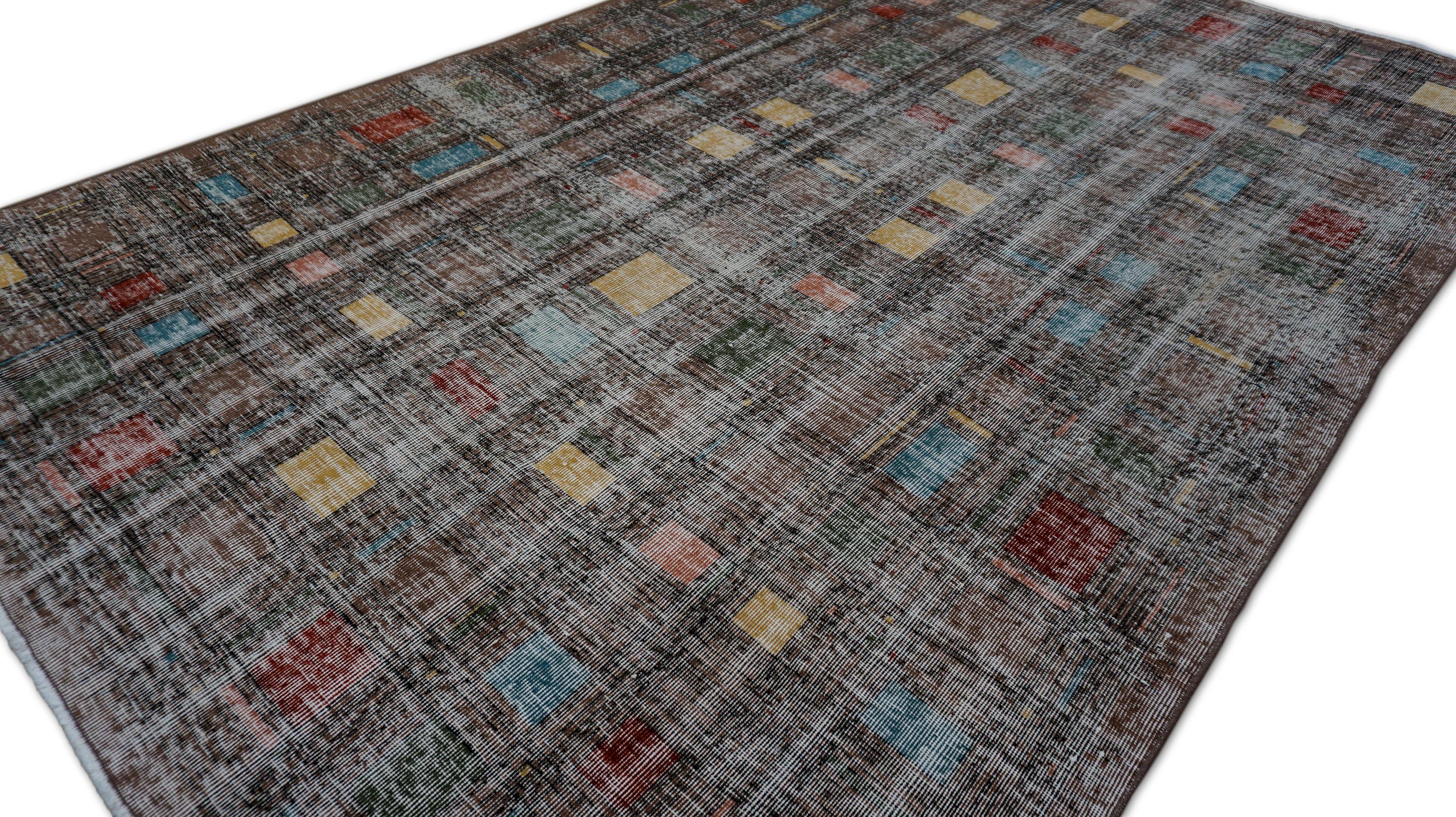Turkish Vintage Mid-Century Art Deco Zeki Muren Style Rug 6'2''x9'9'' For Sale