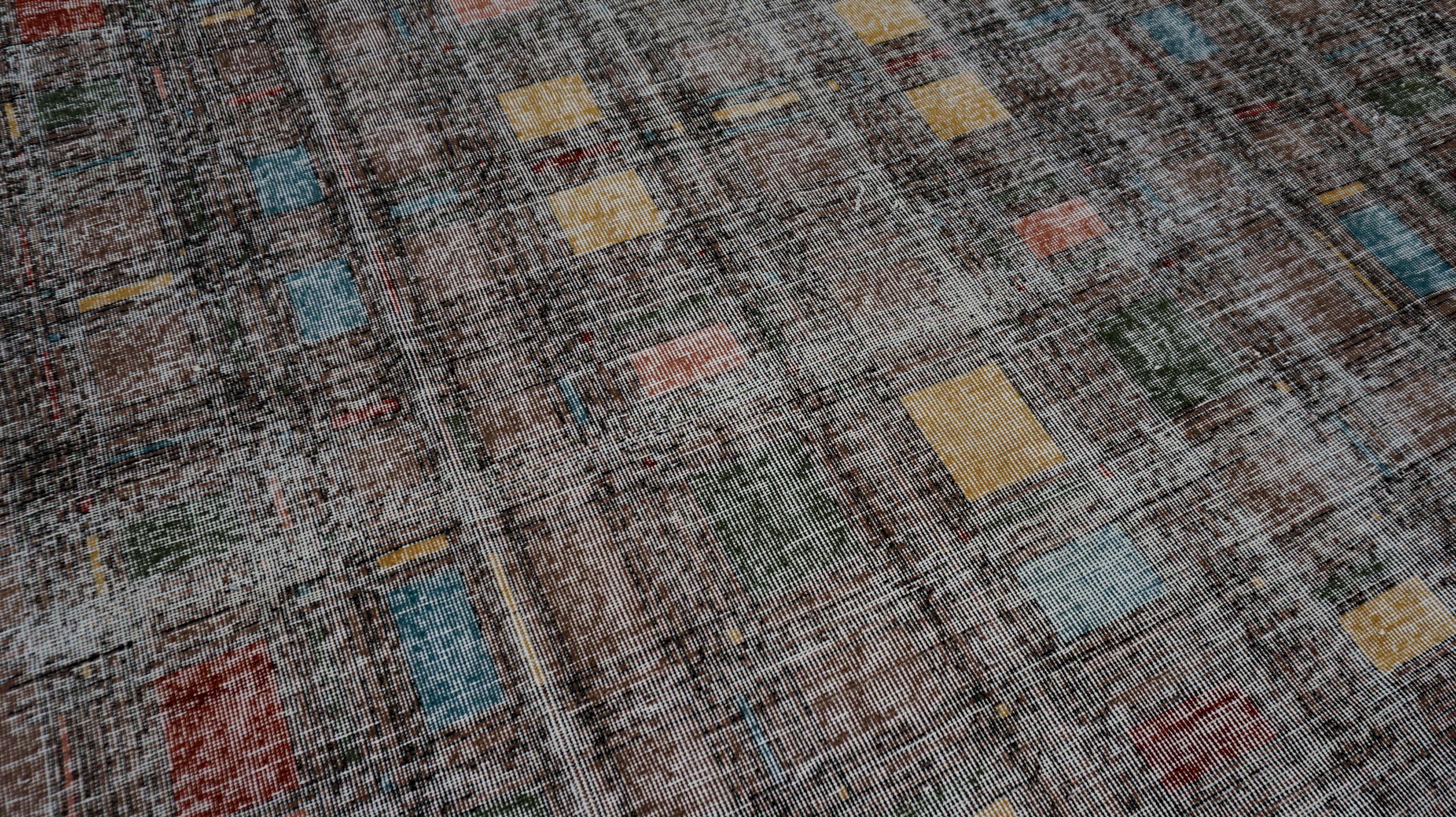 Hand-Knotted Vintage Mid-Century Art Deco Zeki Muren Style Rug 6'2''x9'9'' For Sale