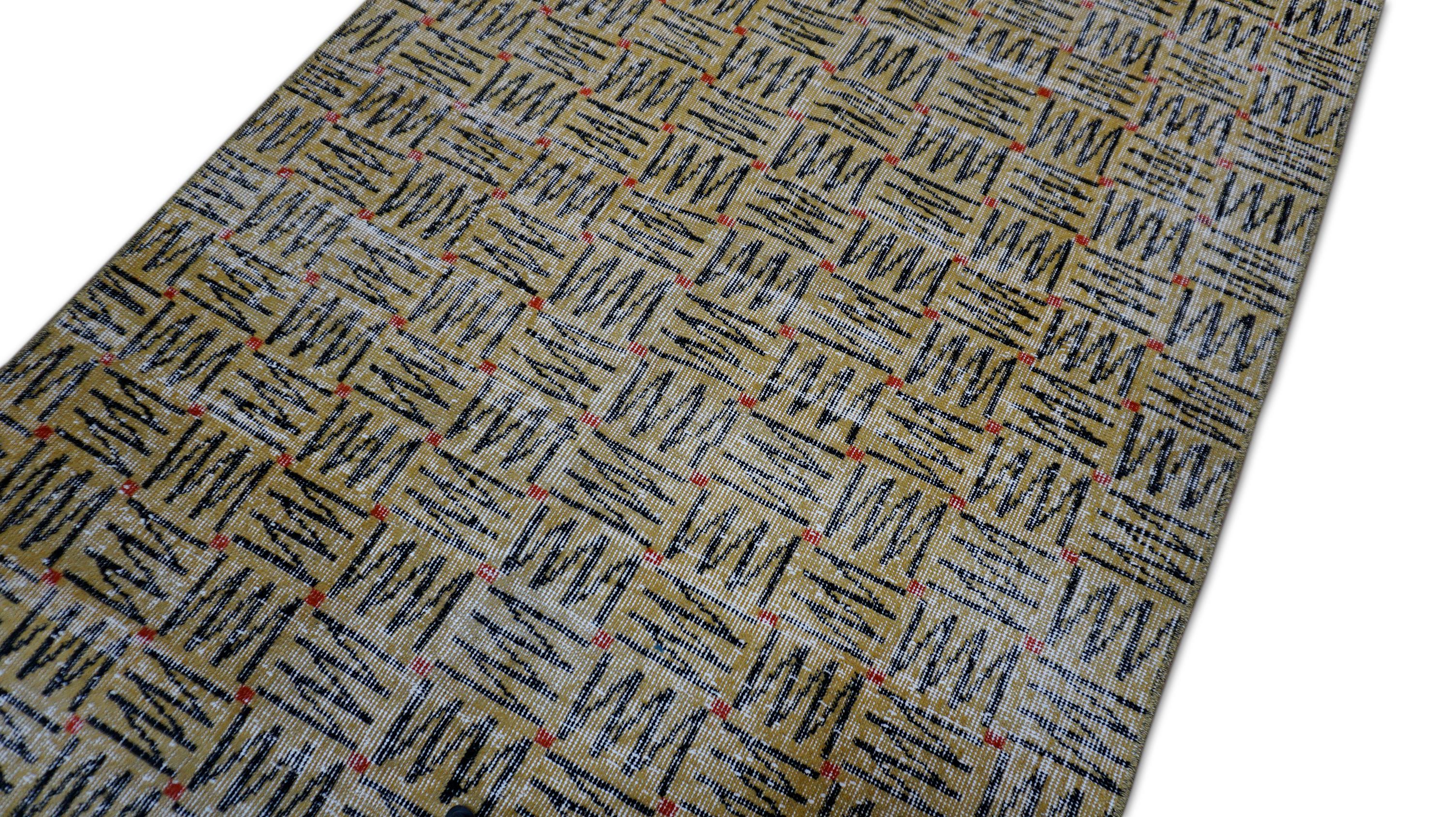 Vintage Mid-Century Art Deco Zeki Muren Stil Wollteppich 3'11''x6'4'' (Türkisch) im Angebot