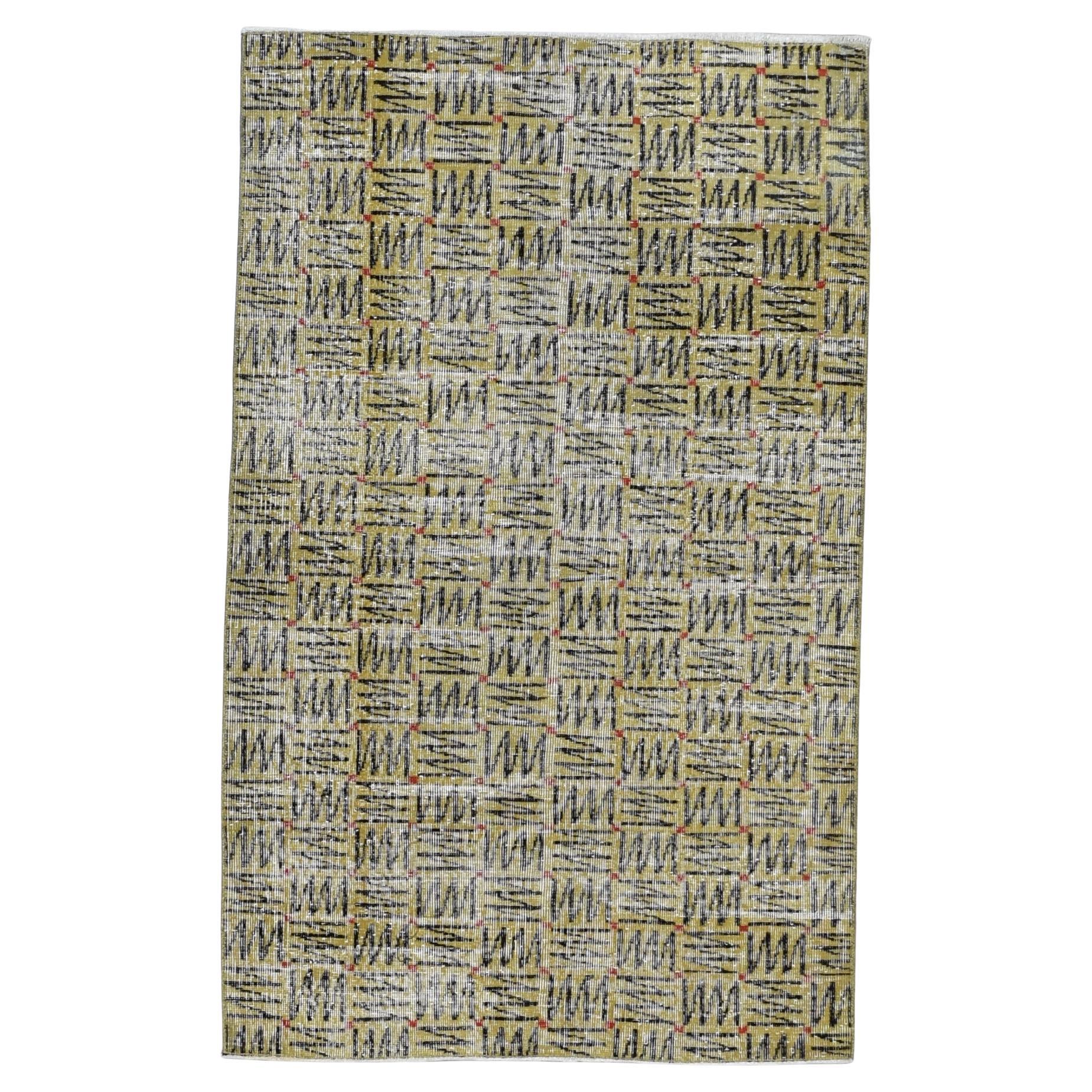Vintage Mid-Century Art Deco Zeki Muren Style Wool Rug 3'11''x6'4''