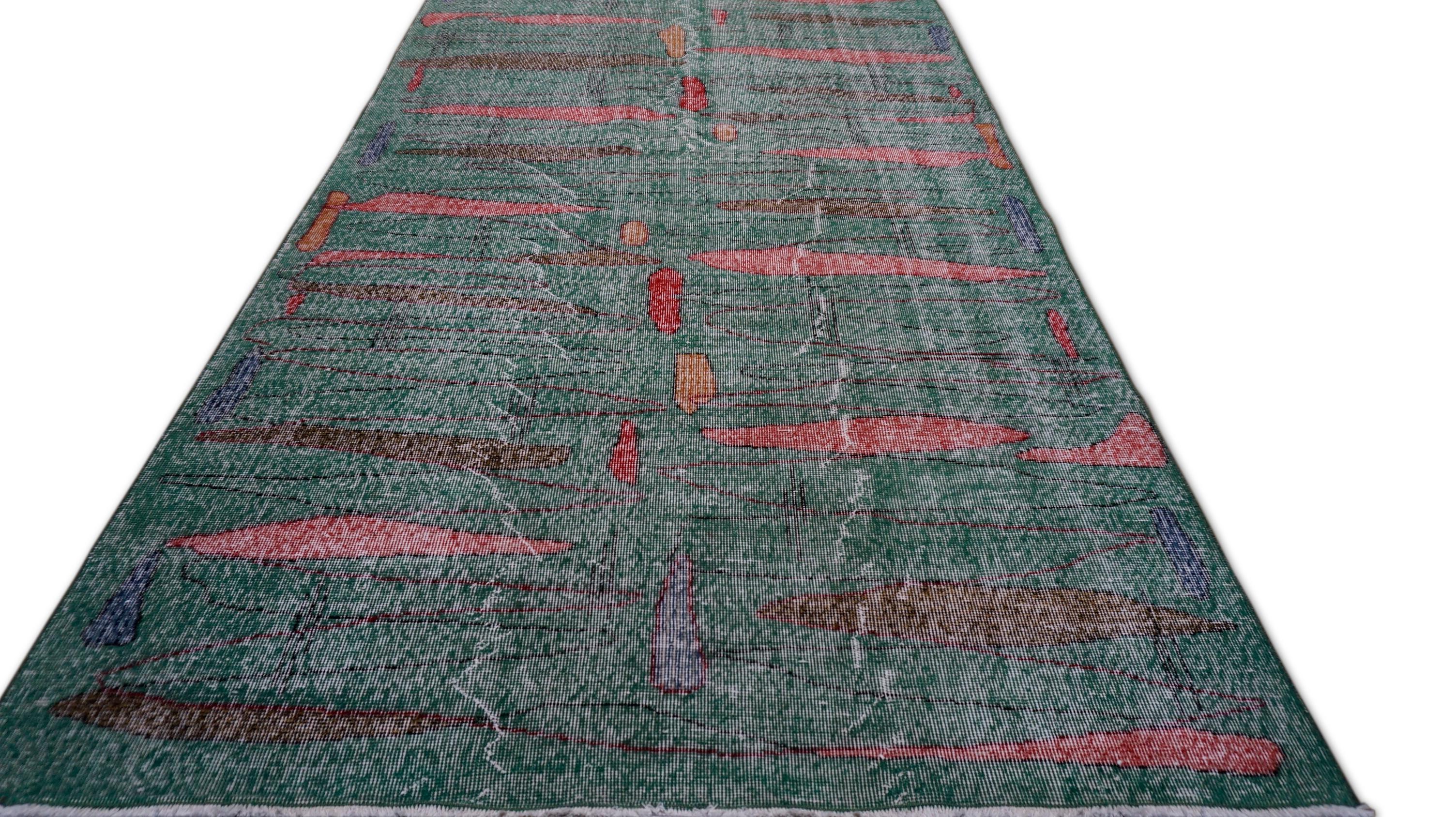 Mid-Century Modern Vintage Mid-Century Art Deco Zeki Muren Style Wool Rug 4'11''x9'4'' For Sale
