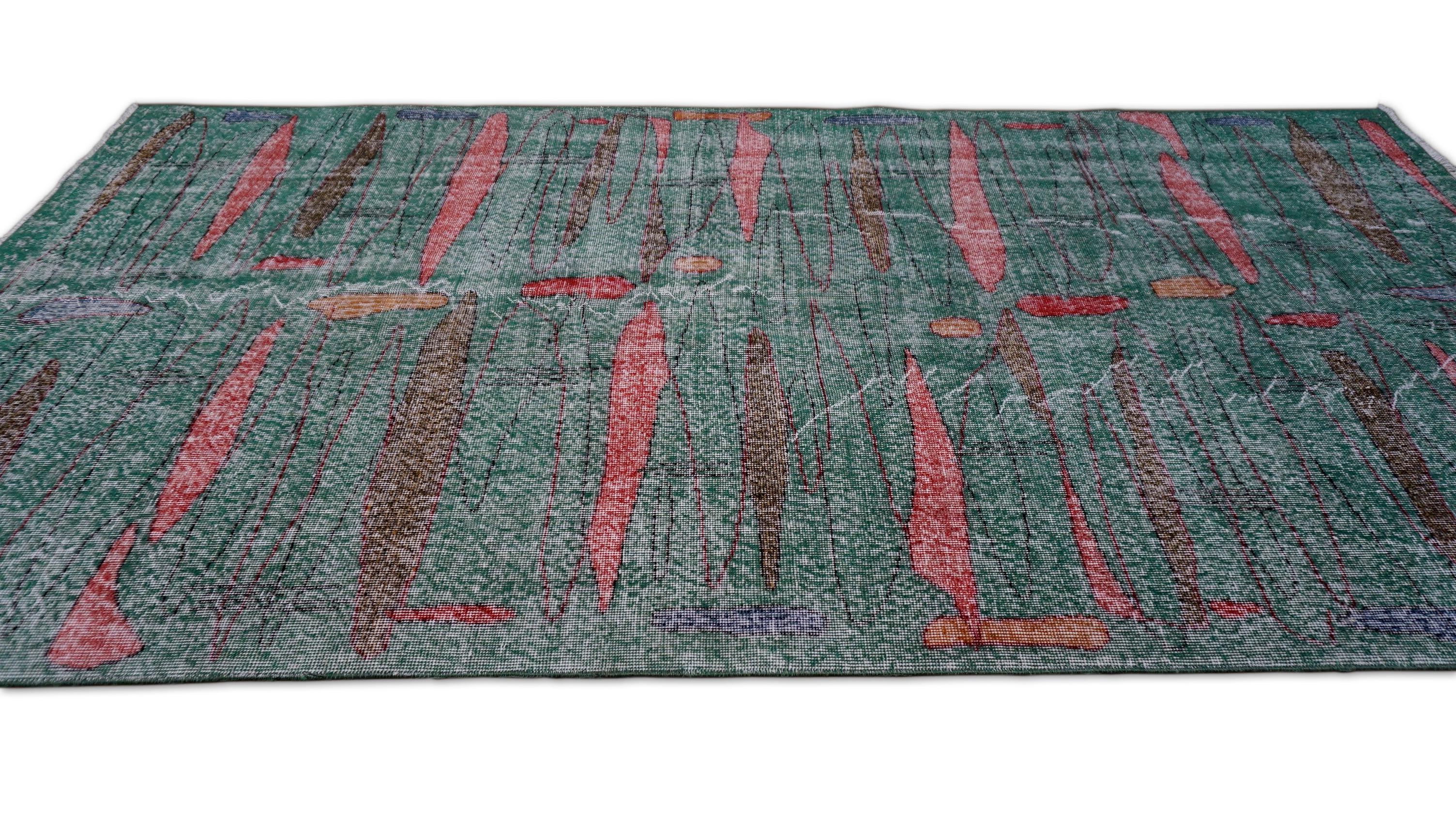 Turkish Vintage Mid-Century Art Deco Zeki Muren Style Wool Rug 4'11''x9'4'' For Sale