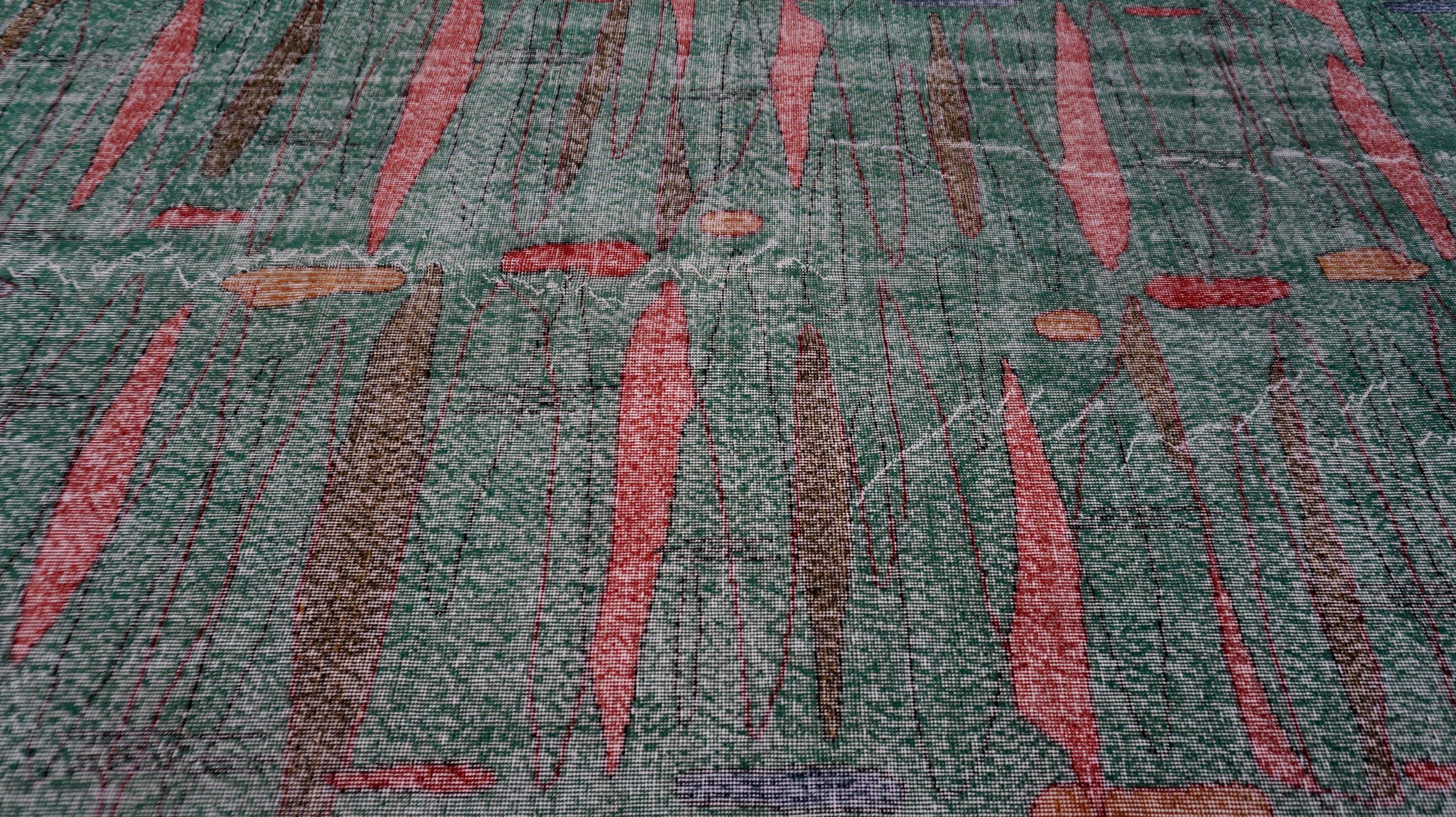 Hand-Knotted Vintage Mid-Century Art Deco Zeki Muren Style Wool Rug 4'11''x9'4'' For Sale