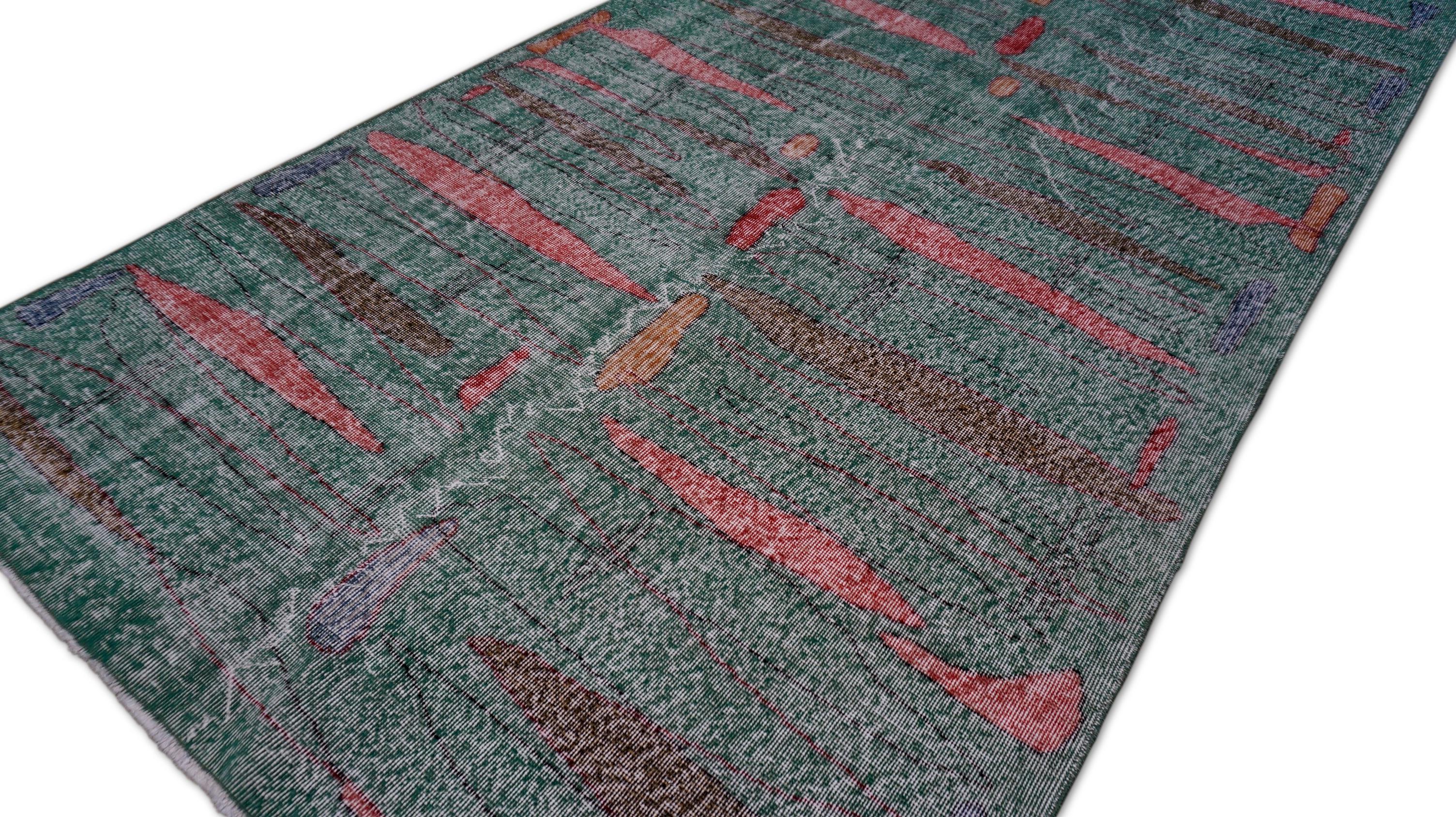 Vintage Mid-Century Art Deco Zeki Muren Style Wool Rug 4'11''x9'4'' In Good Condition For Sale In Torrance, CA