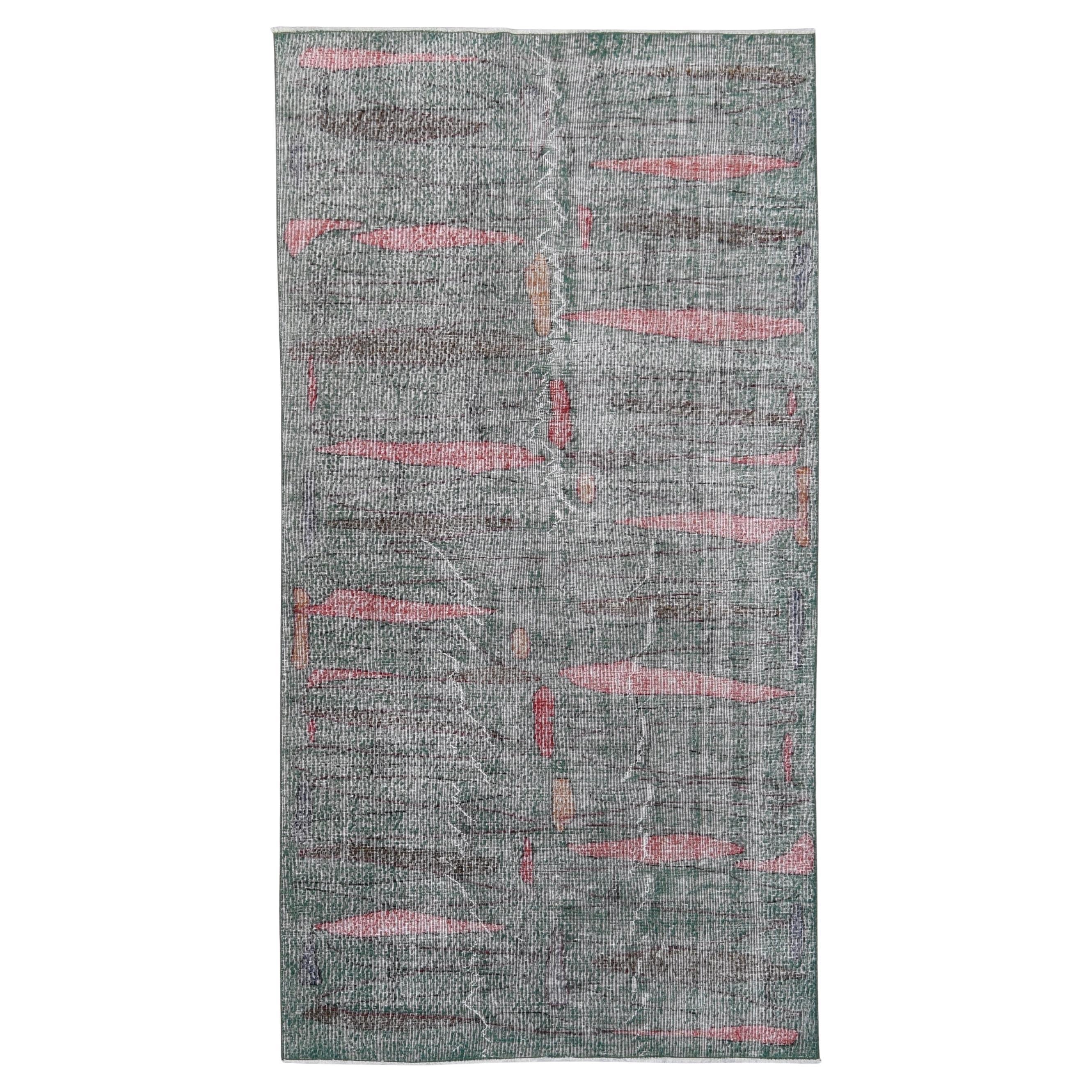 Vintage Mid-Century Art Deco Zeki Muren Style Wool Rug 4'11''x9'4''