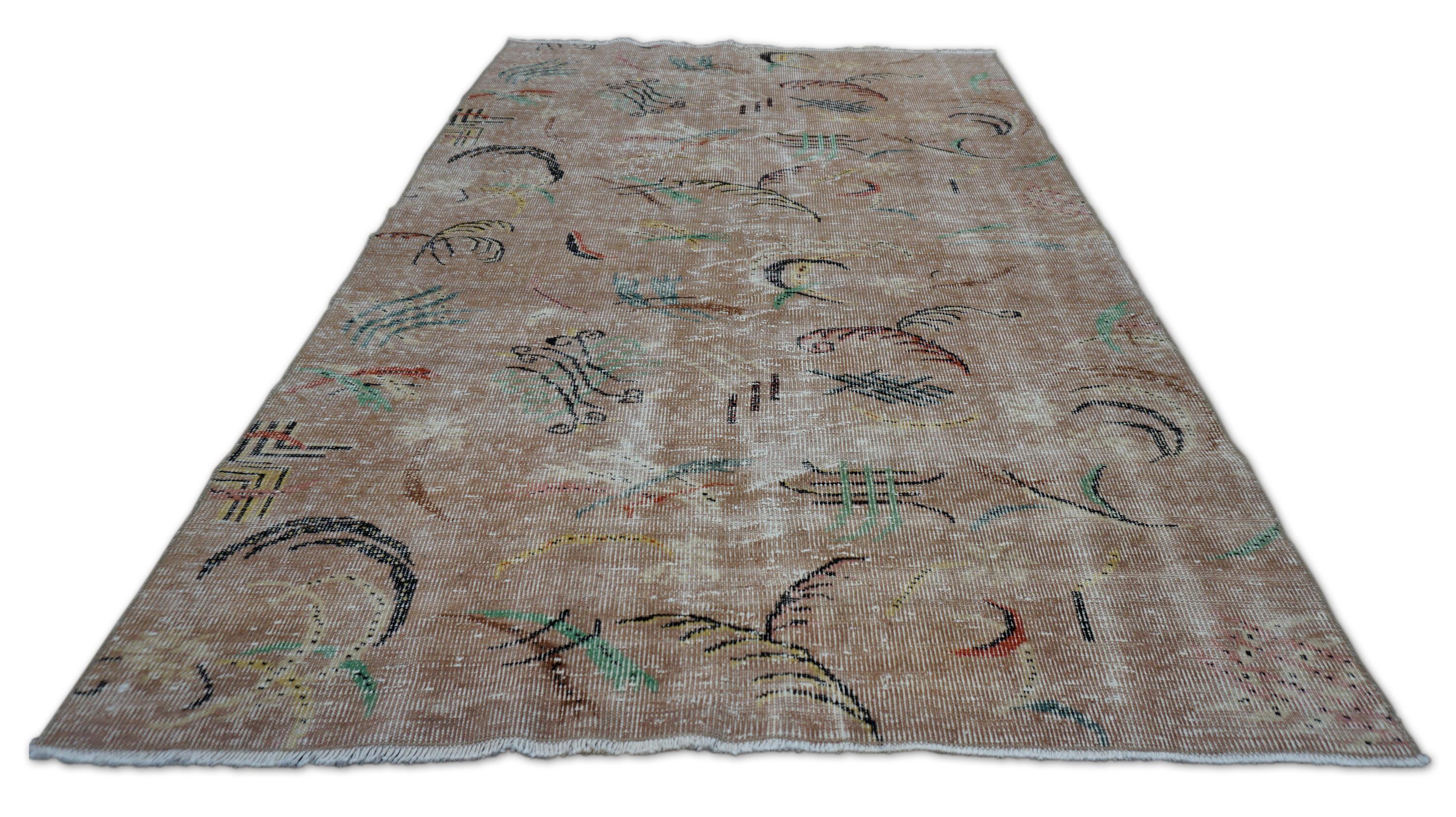 Mid-Century Modern Vintage Mid-Century Art Deco Zeki Muren Style Wool Rug 5'2''x8'3'' For Sale