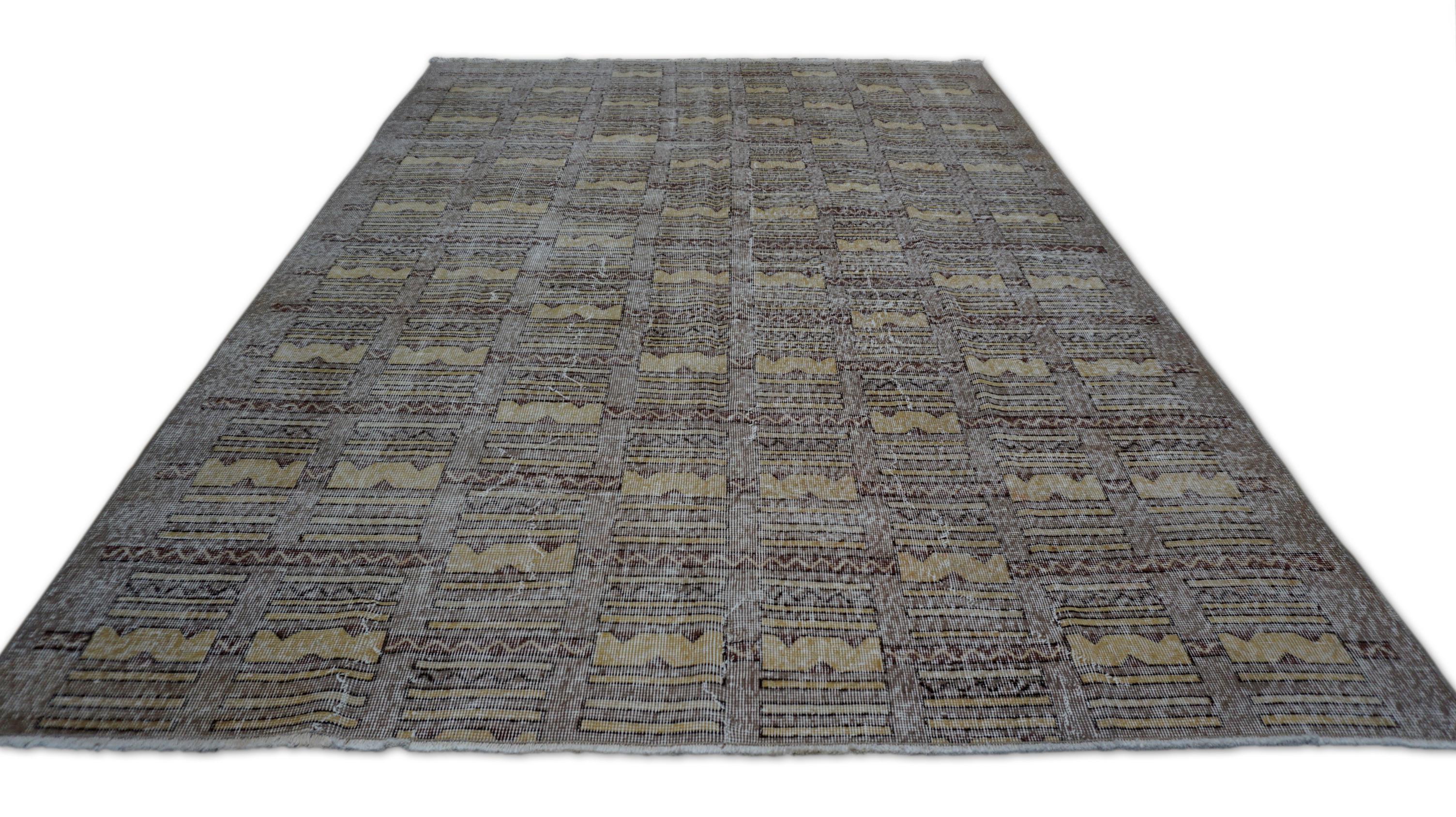 Mid-Century Modern Tapis Art Déco Zeki Muren style mi-siècle vintage en laine 6'1''x8'10'' en vente