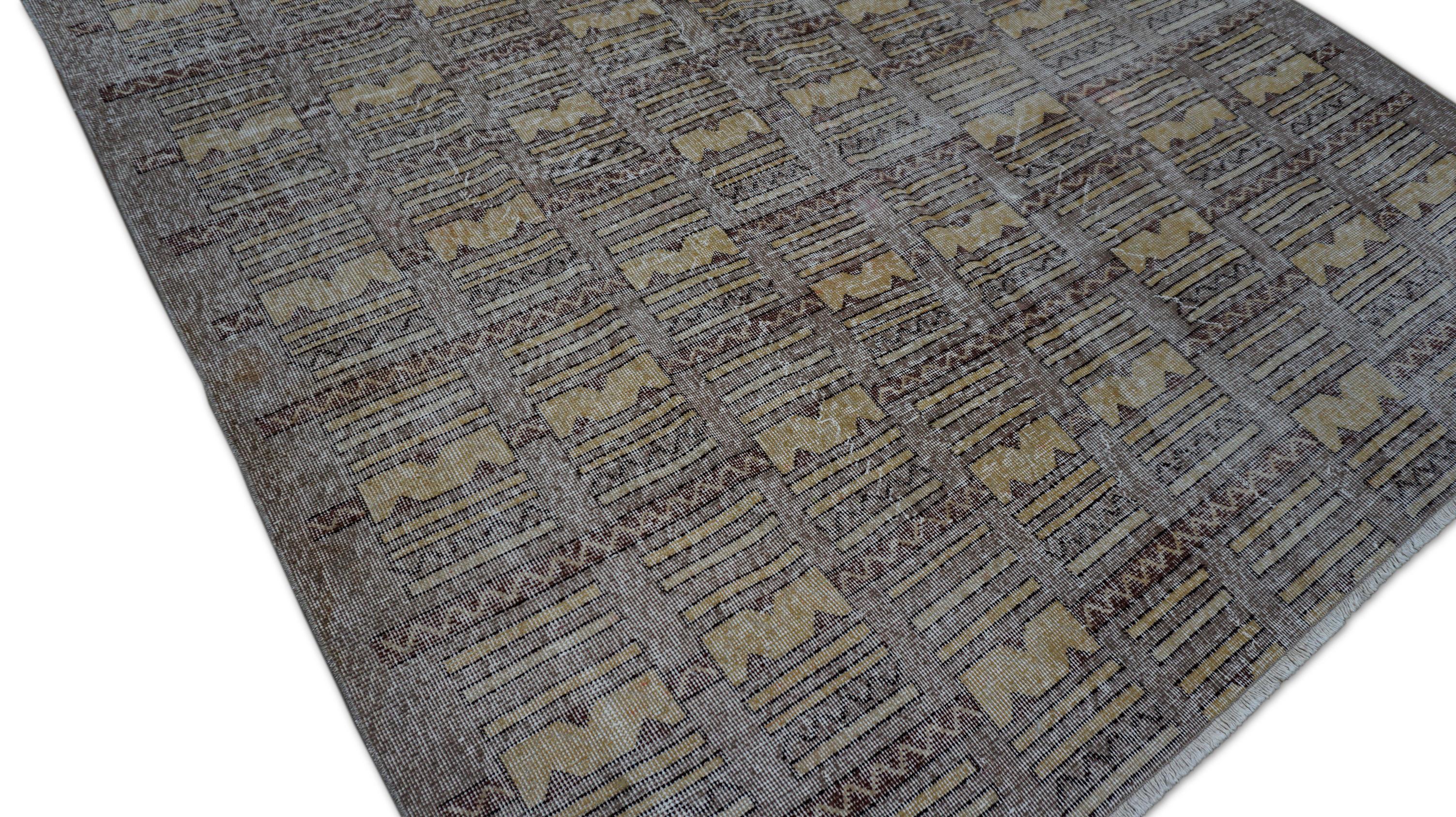 Noué à la main Tapis Art Déco Zeki Muren style mi-siècle vintage en laine 6'1''x8'10'' en vente