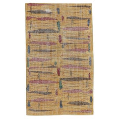 Vintage Mid-Century Art Deco Zeki Muren Yellow Wool Rug 5'1''x8'6''