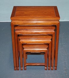VINTAGE ORIENTAL CHINESE TEAK NESTING TABLES MINIMALIST DESiGN