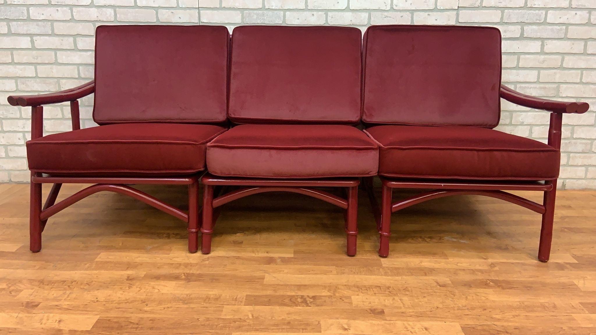 Velvet Vintage Midcentury Asian Style 7 Piece Modular Sectional Sofa Set by John Wiser For Sale